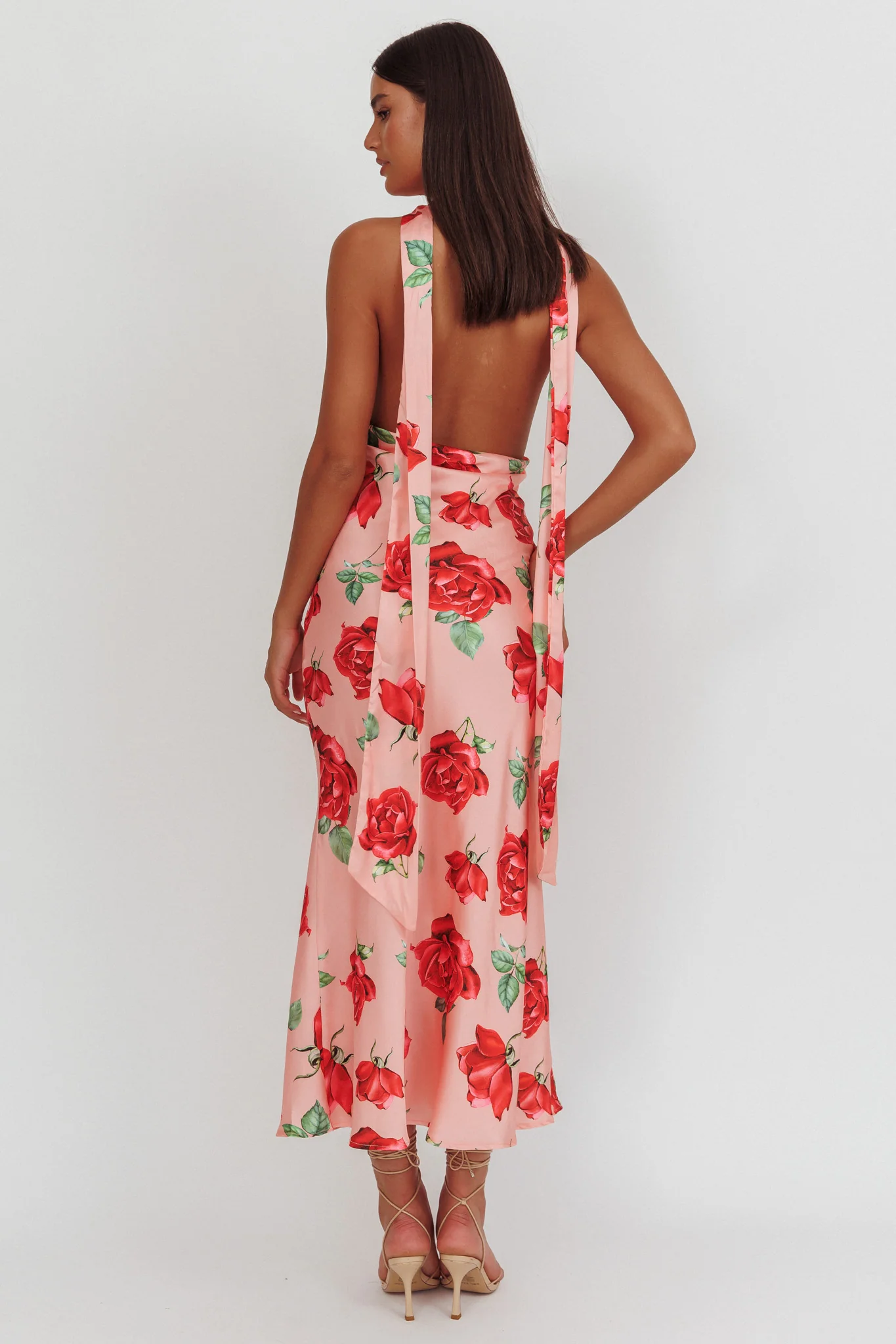 Italia Azure Halterneck Maxi Dress Rose - Image 3