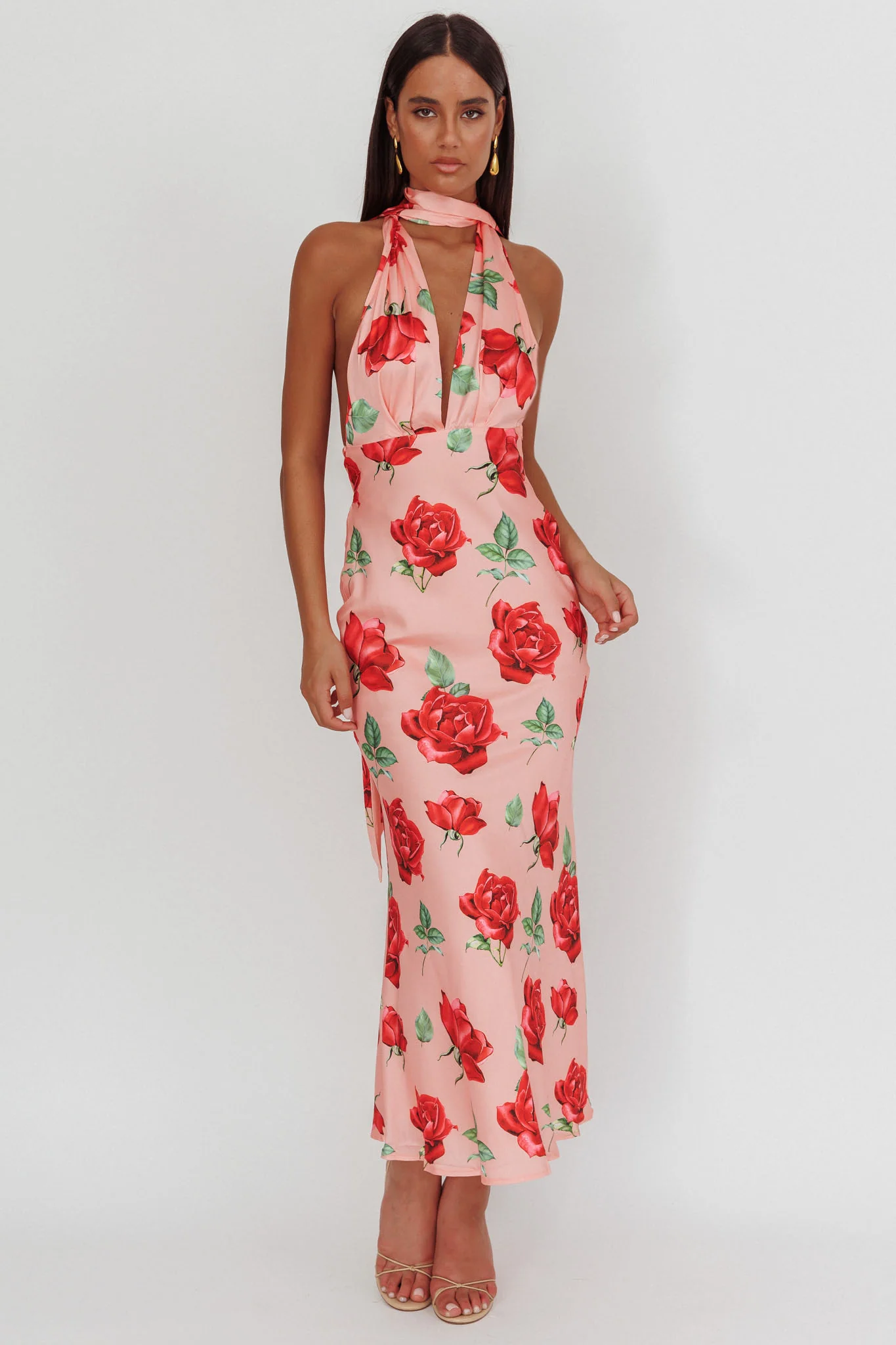 Italia Azure Halterneck Maxi Dress Rose - Image 5