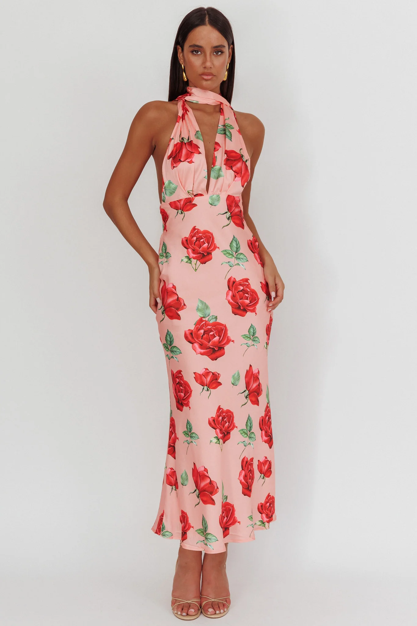Italia Azure Halterneck Maxi Dress Rose - Image 6