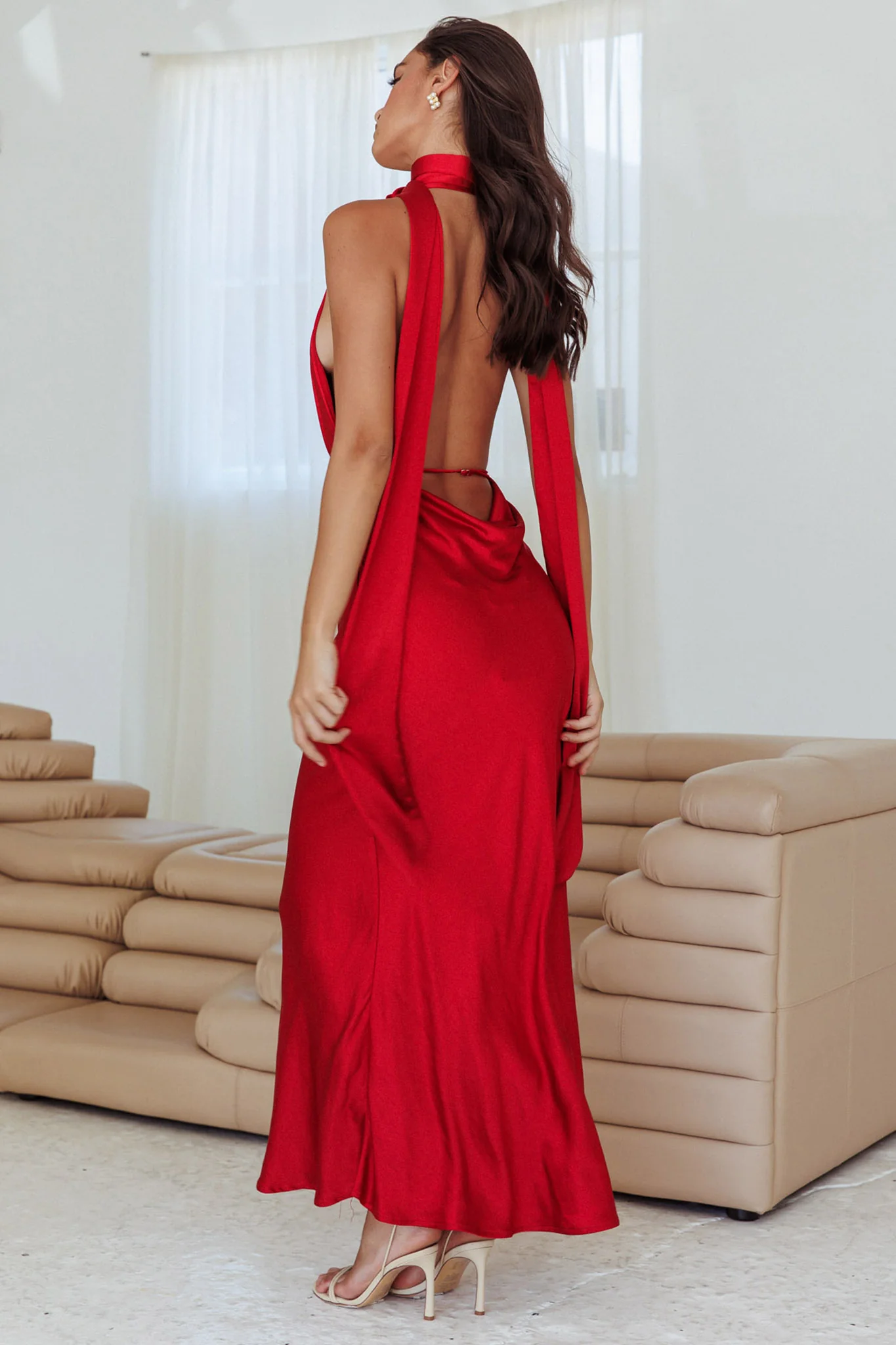 Italia Azure Halterneck Rose Dress Cherry - Image 2