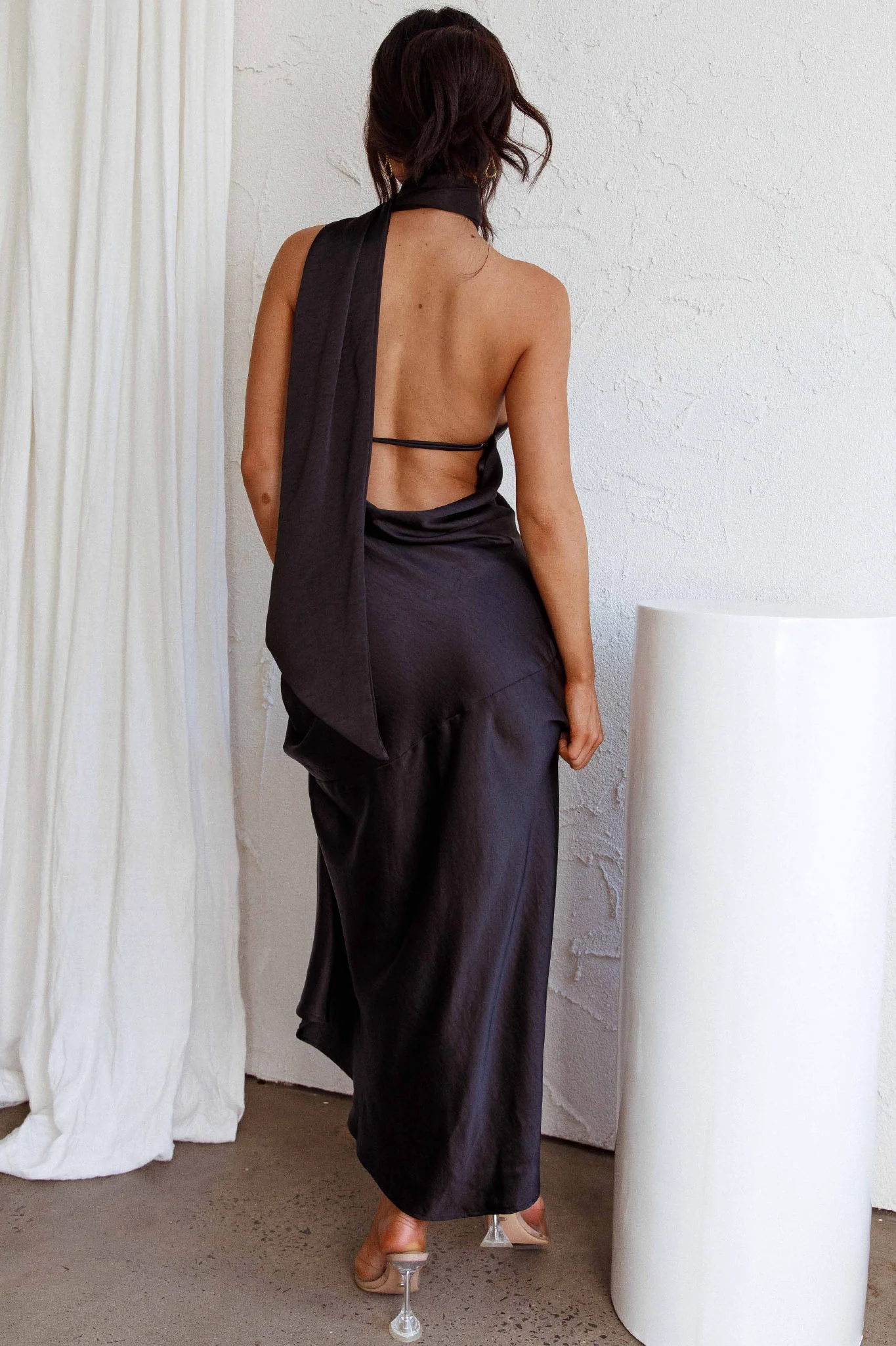 Italian Summer Tie Neck Midi Dress Black - Image 4