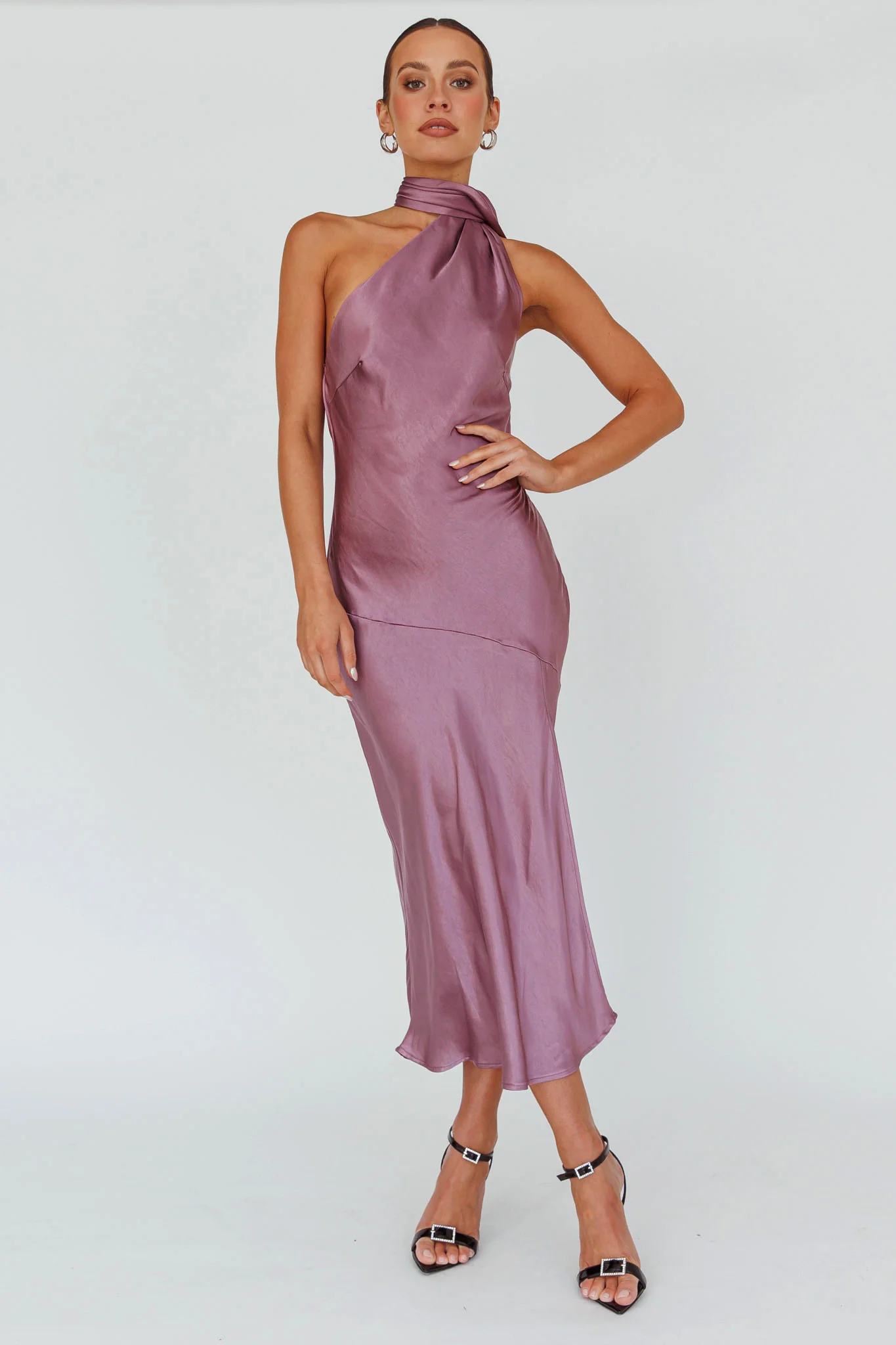 Italian Summer Tie Neck Midi Dress Grape - Image 3