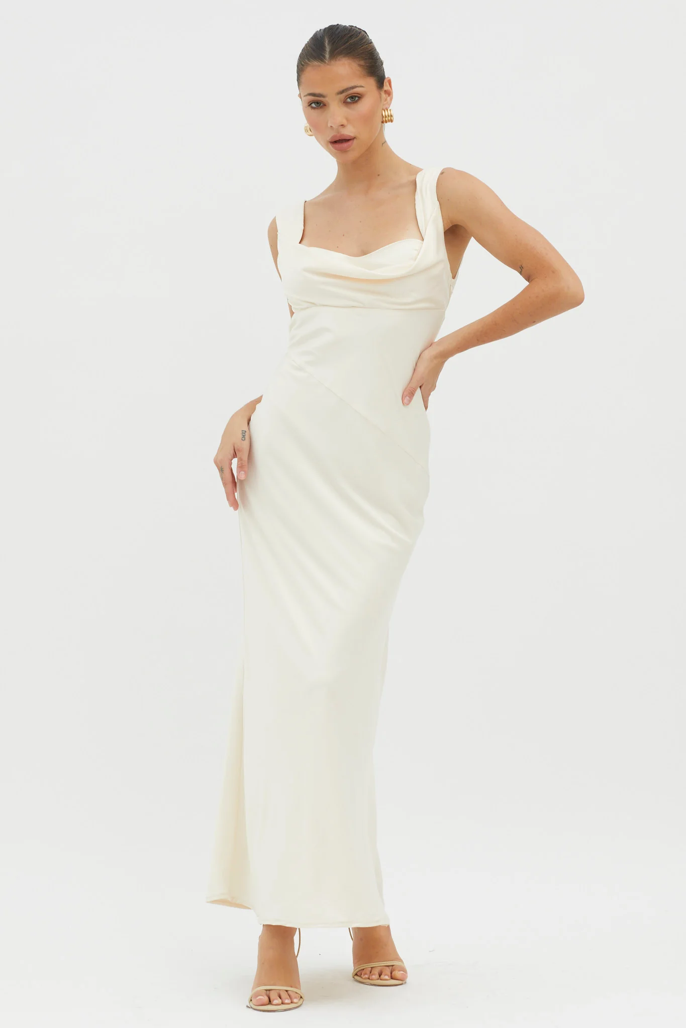 It's A Date Cowl Neck Maxi Dress Pearl - Image 3