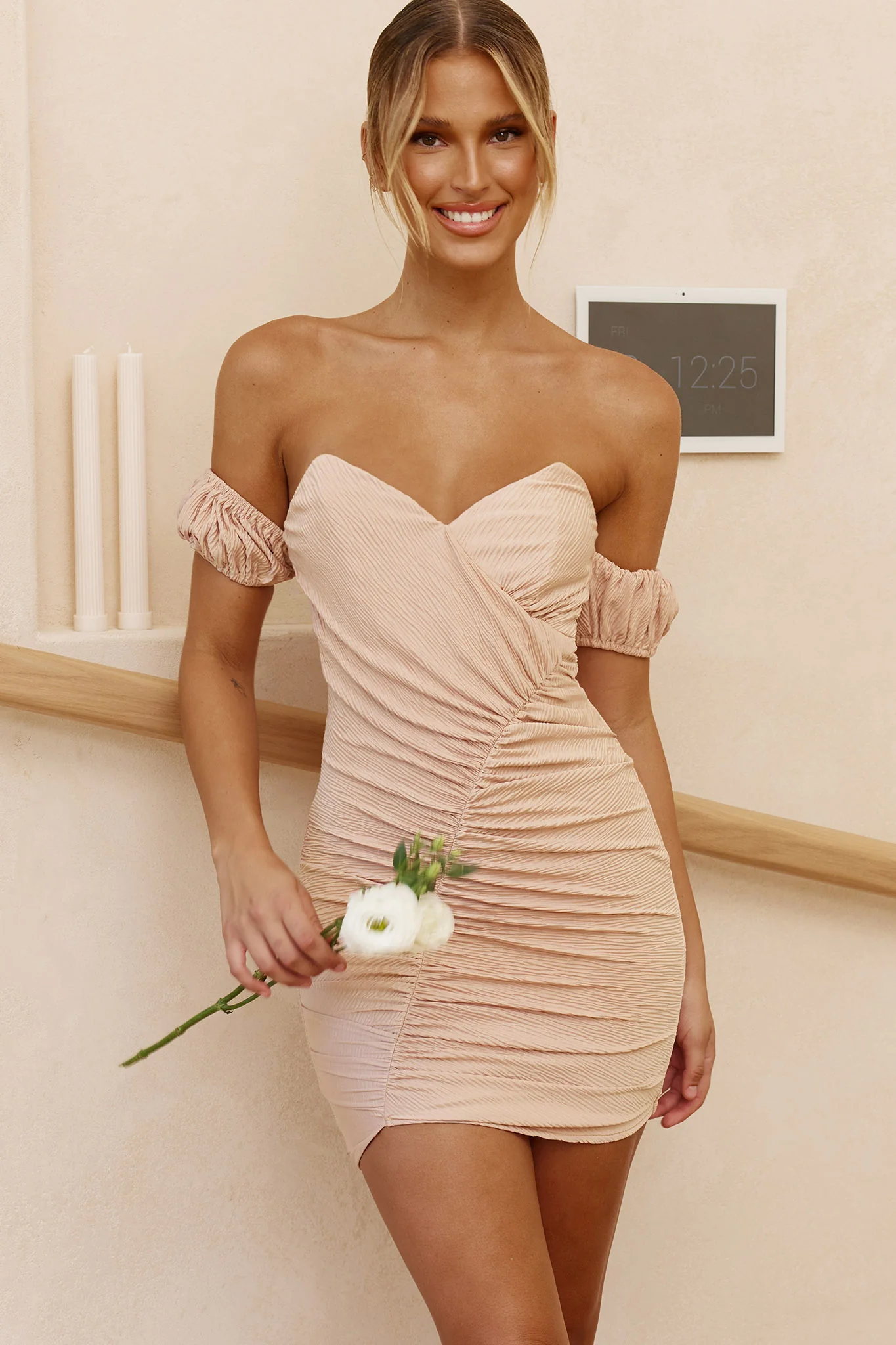 It's A Vibe Sweetheart Neckline Puff Sleeve Mini Bodycon Dress Blush - Image 7