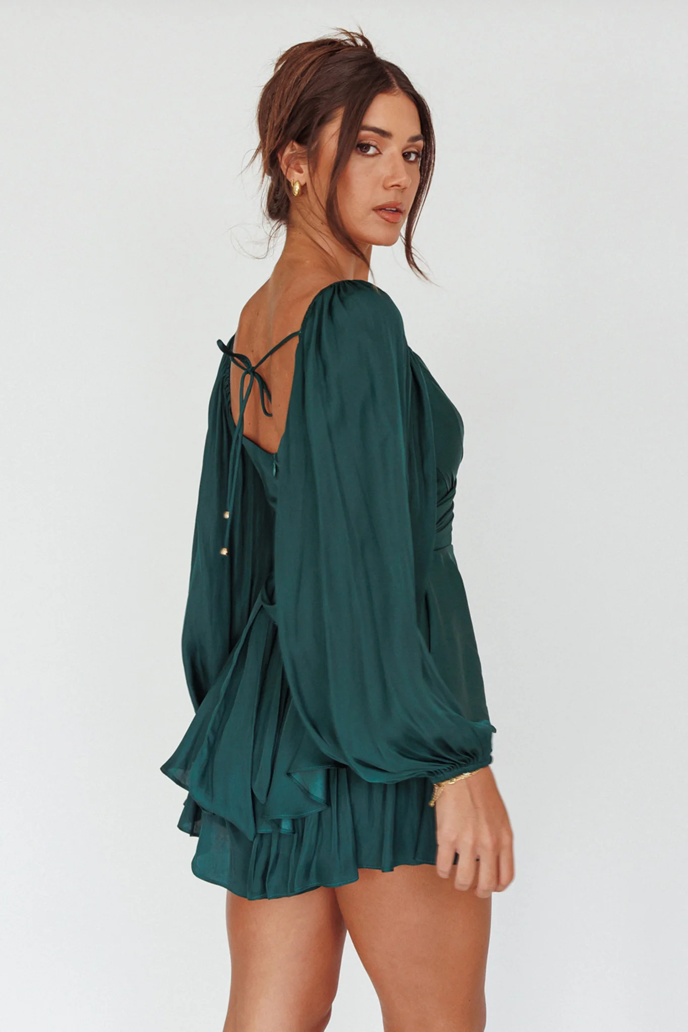 It's Complicated Long Sleeve Flounce Romper Forest Green - Image 2