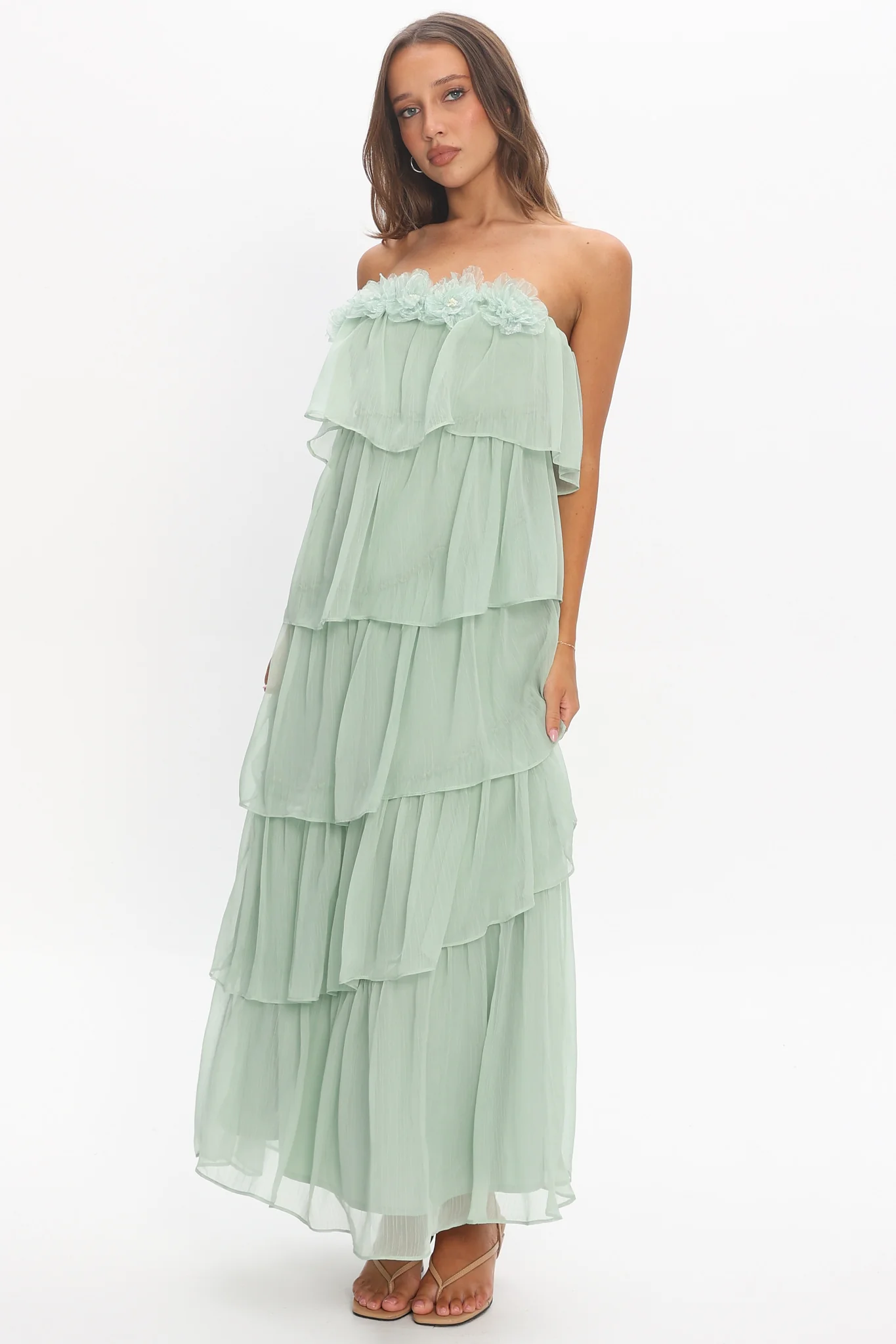 It's Time Tiered Ruffle Maxi Dress Sage - Image 2