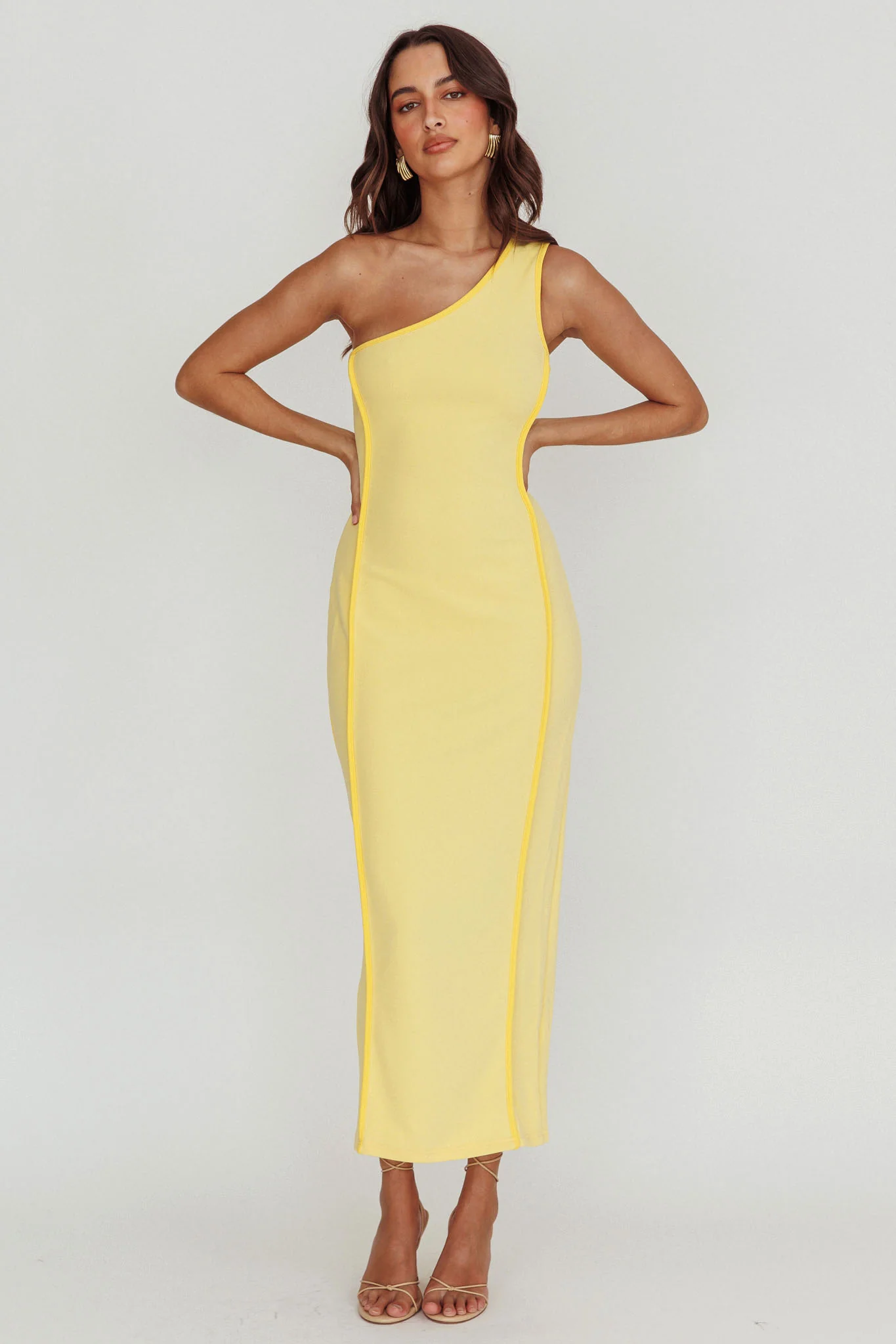 Ivanka One Shoulder Piping Dress Yellow - Image 3