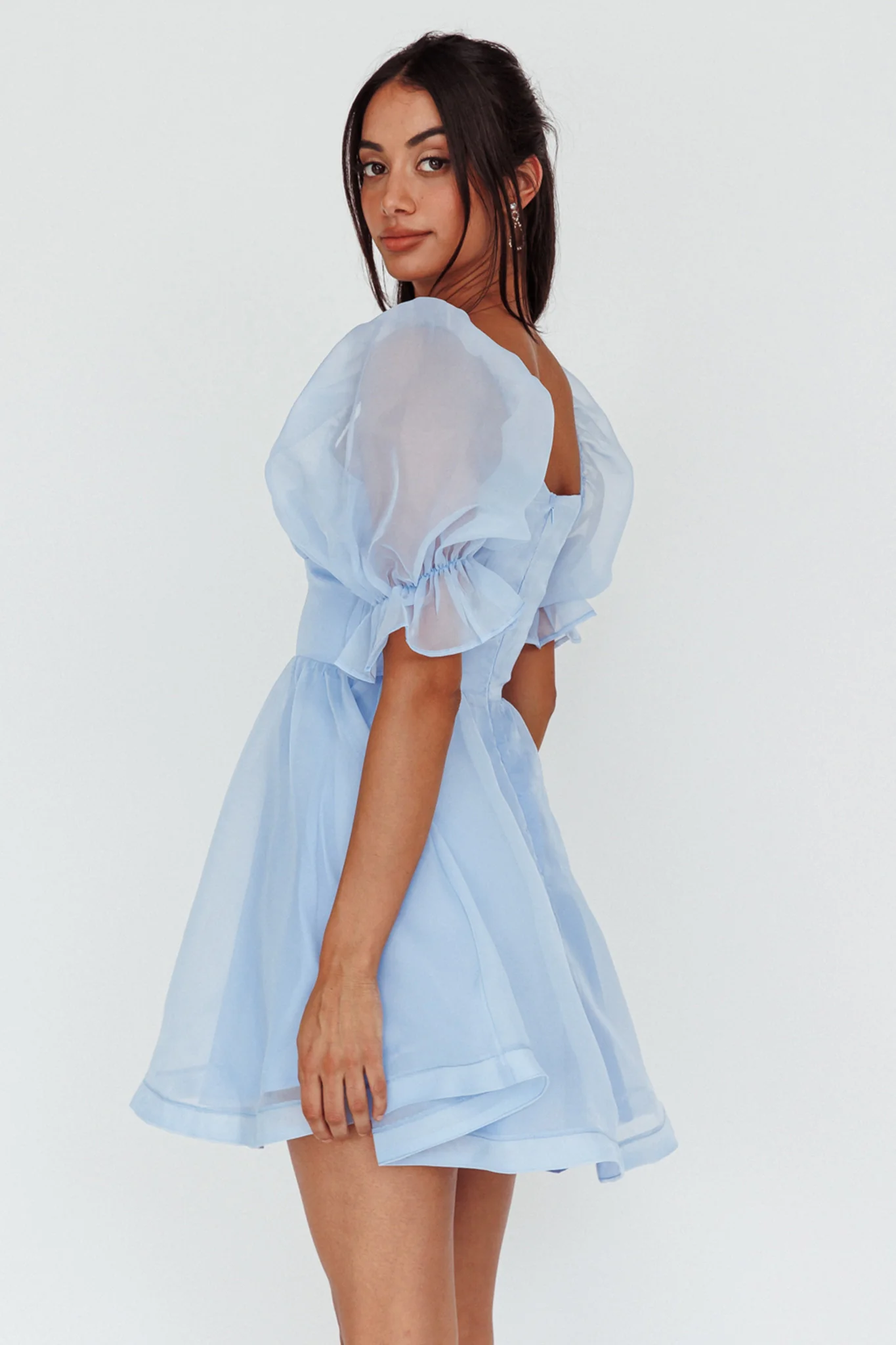 I've Got Sunshine Puff Sleeve Mini Dress Sky Blue - Image 2