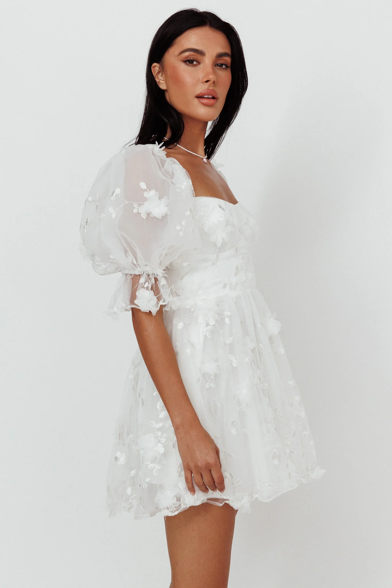 I've Got Sunshine Ruffle Strap Mini Dress Embellished White - Image 3