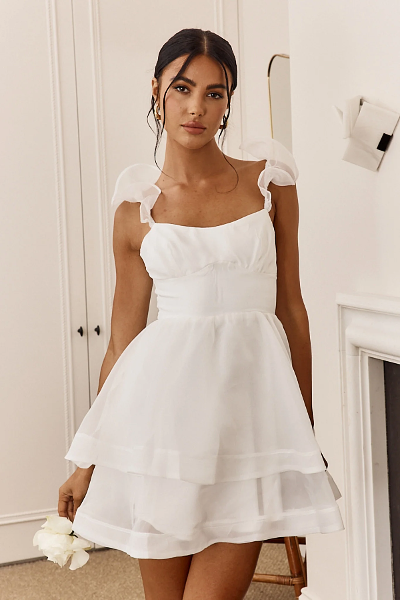 I've Got Sunshine Ruffle Strap Mini Dress White - Image 6