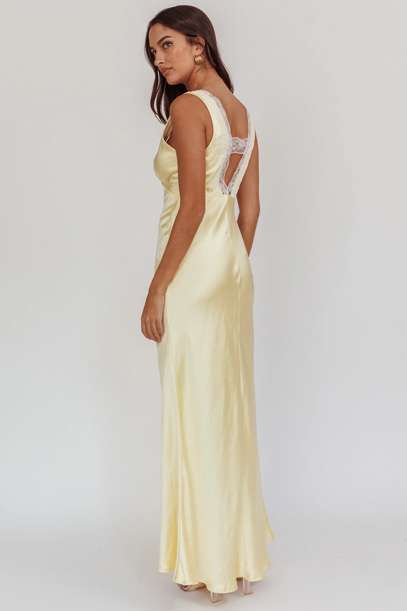 Ivonne Lace Trim V-Neck Maxi Dress Butter - Image 3