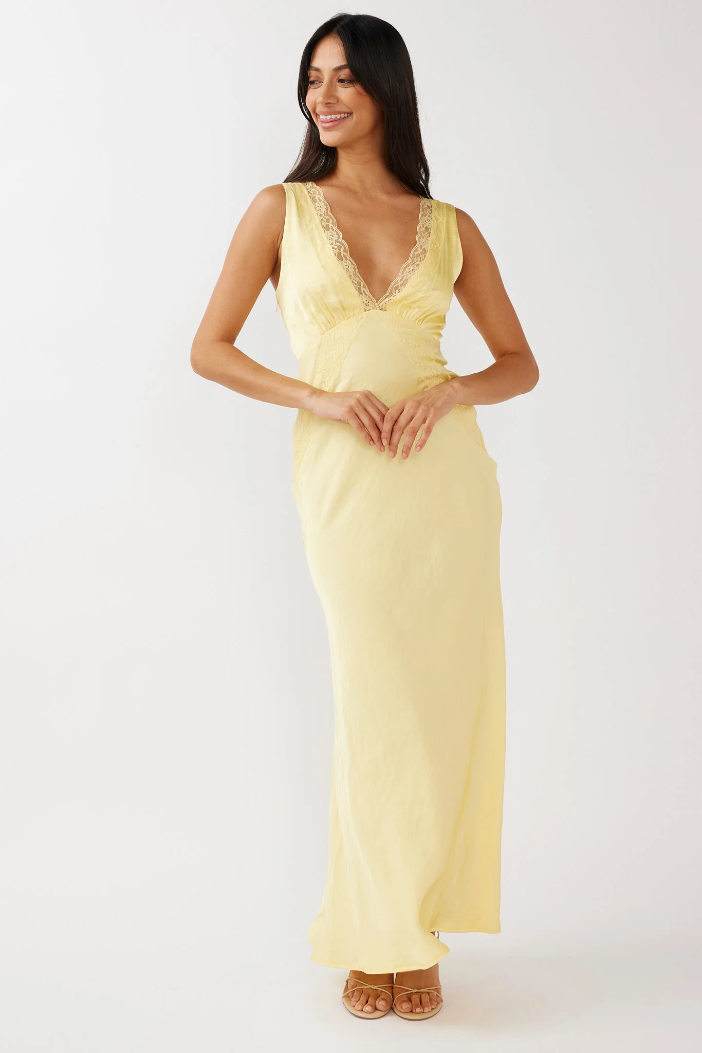 Ivonne Lace Trim V-Neck Maxi Dress Yellow - Image 3