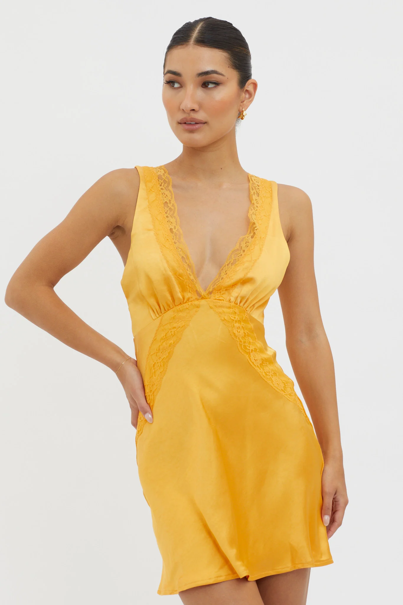 Ivonne Lace Trim V-Neck Mini Dress Tangerine - Image 5