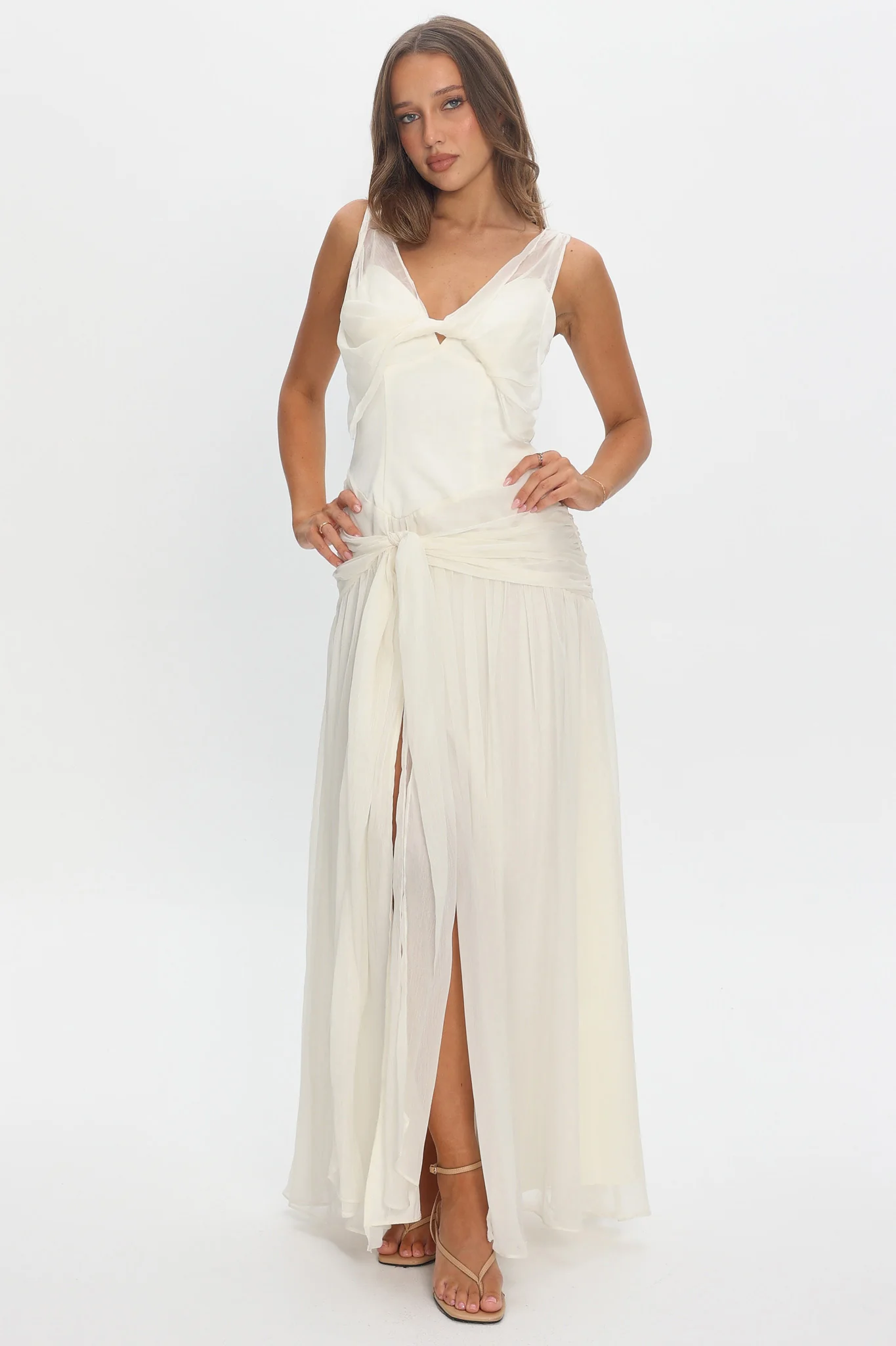 Izabelle Twist Accent Maxi Dress Pearl