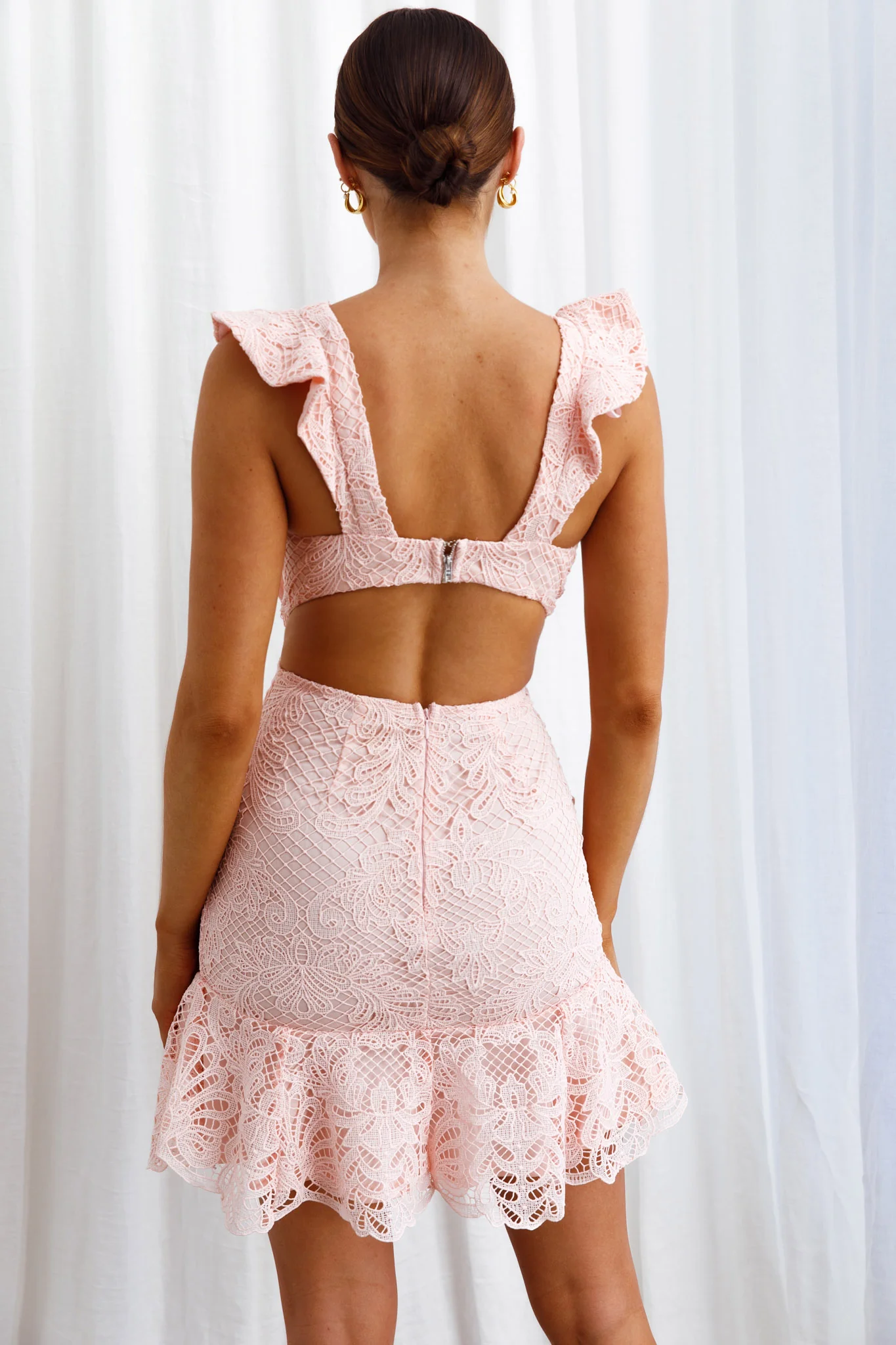 Jackie Pinafore Filigree Lace Dress Baby Pink - Image 6
