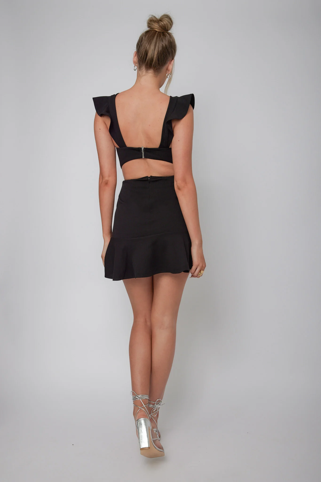 Jackie Wide Ruffle Hem Pinafore Dress Black - Image 3