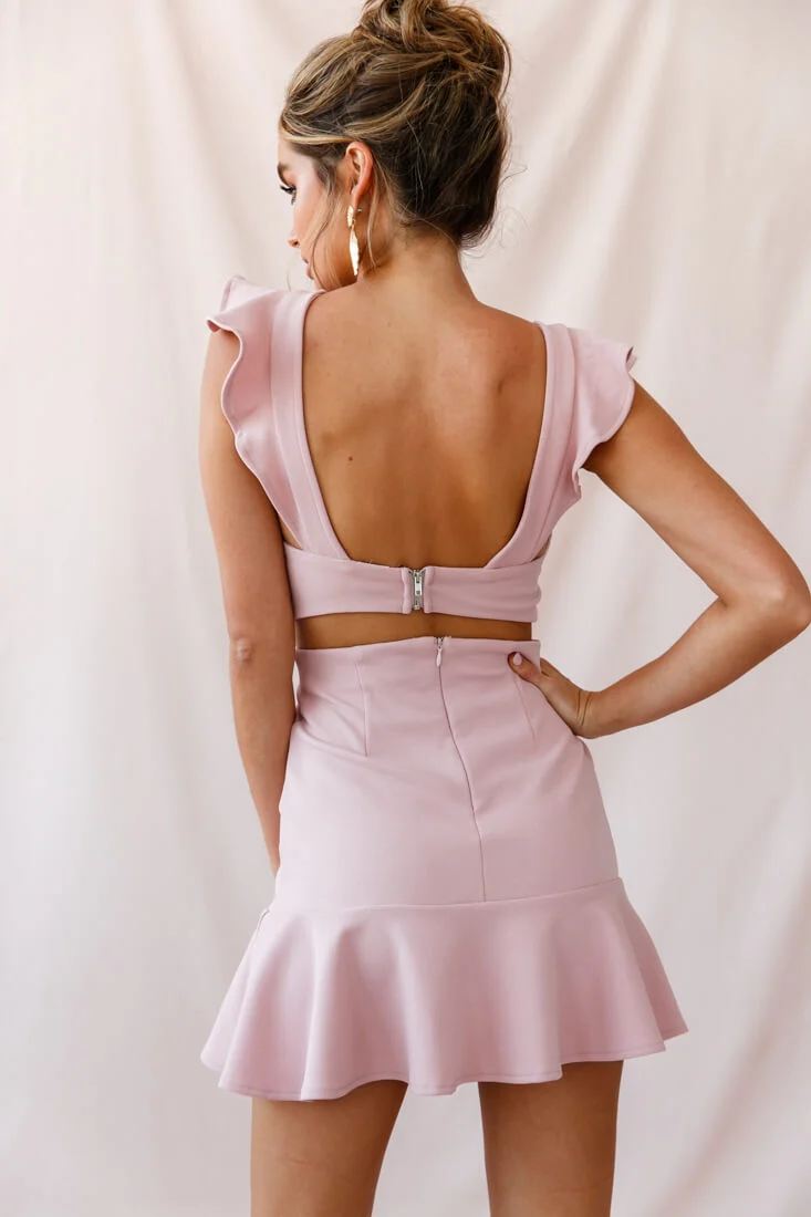 Jackie Wide Ruffle Hem Pinafore Dress Blush - Image 9