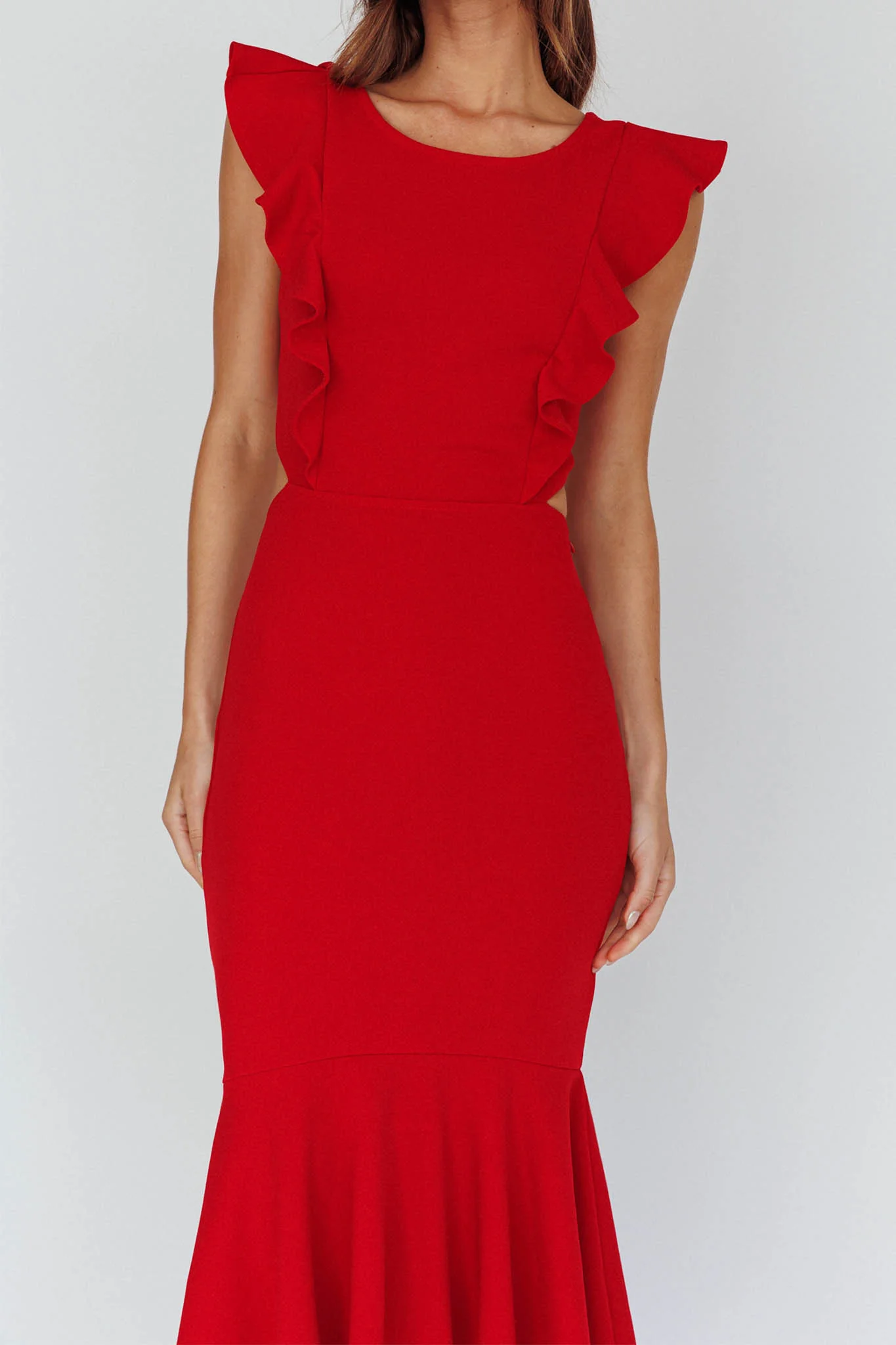 Jackie Wide Ruffle Hem Pinafore Midi Dress Red - Image 4