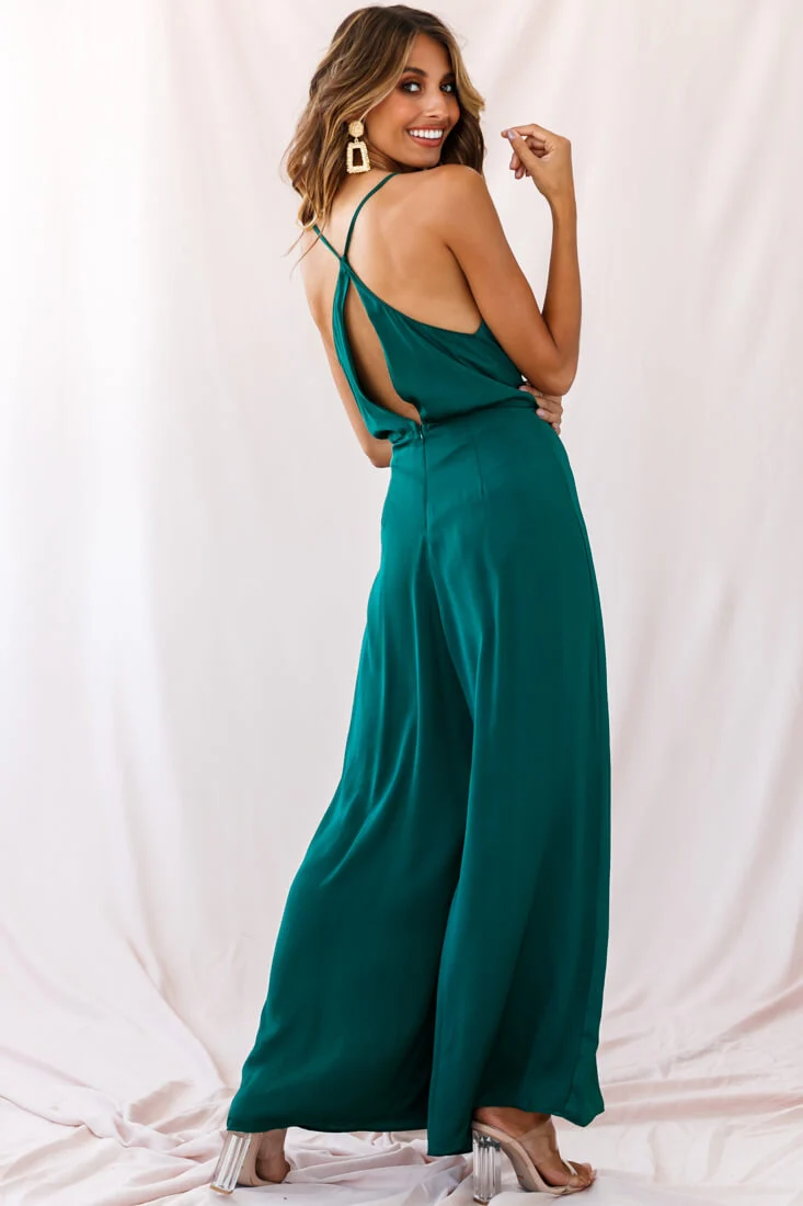 Jaclyn Wide-Leg Cowl Neck Jumpsuit Forest Green - Image 10