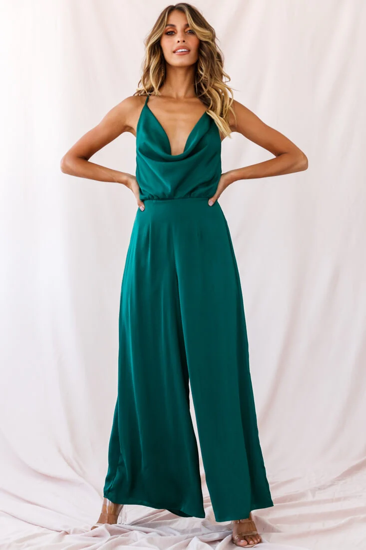 Jaclyn Wide-Leg Cowl Neck Jumpsuit Forest Green - Image 12
