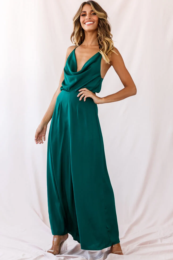 Jaclyn Wide-Leg Cowl Neck Jumpsuit Forest Green - Image 13