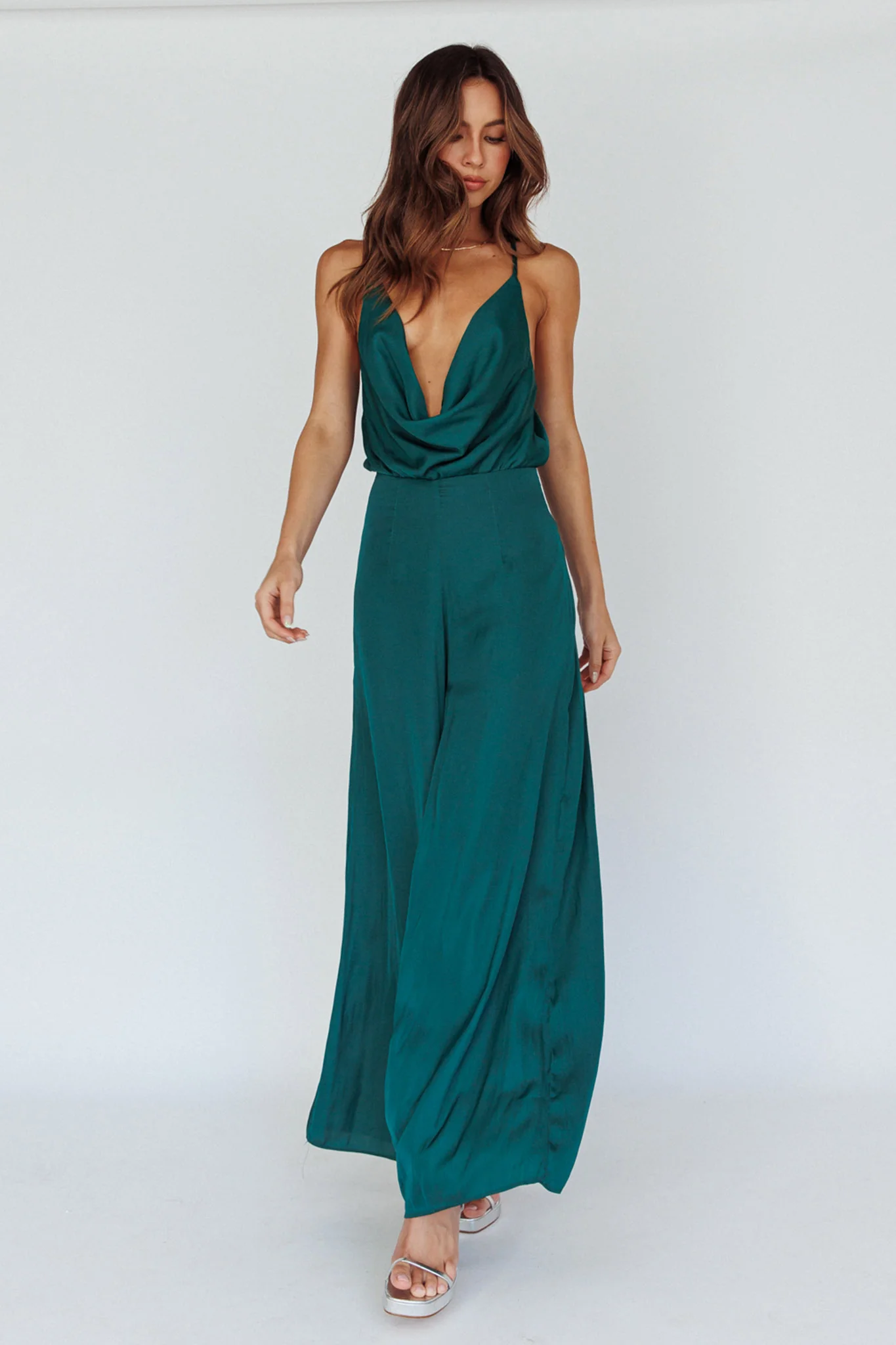 Jaclyn Wide-Leg Cowl Neck Jumpsuit Forest Green - Image 5
