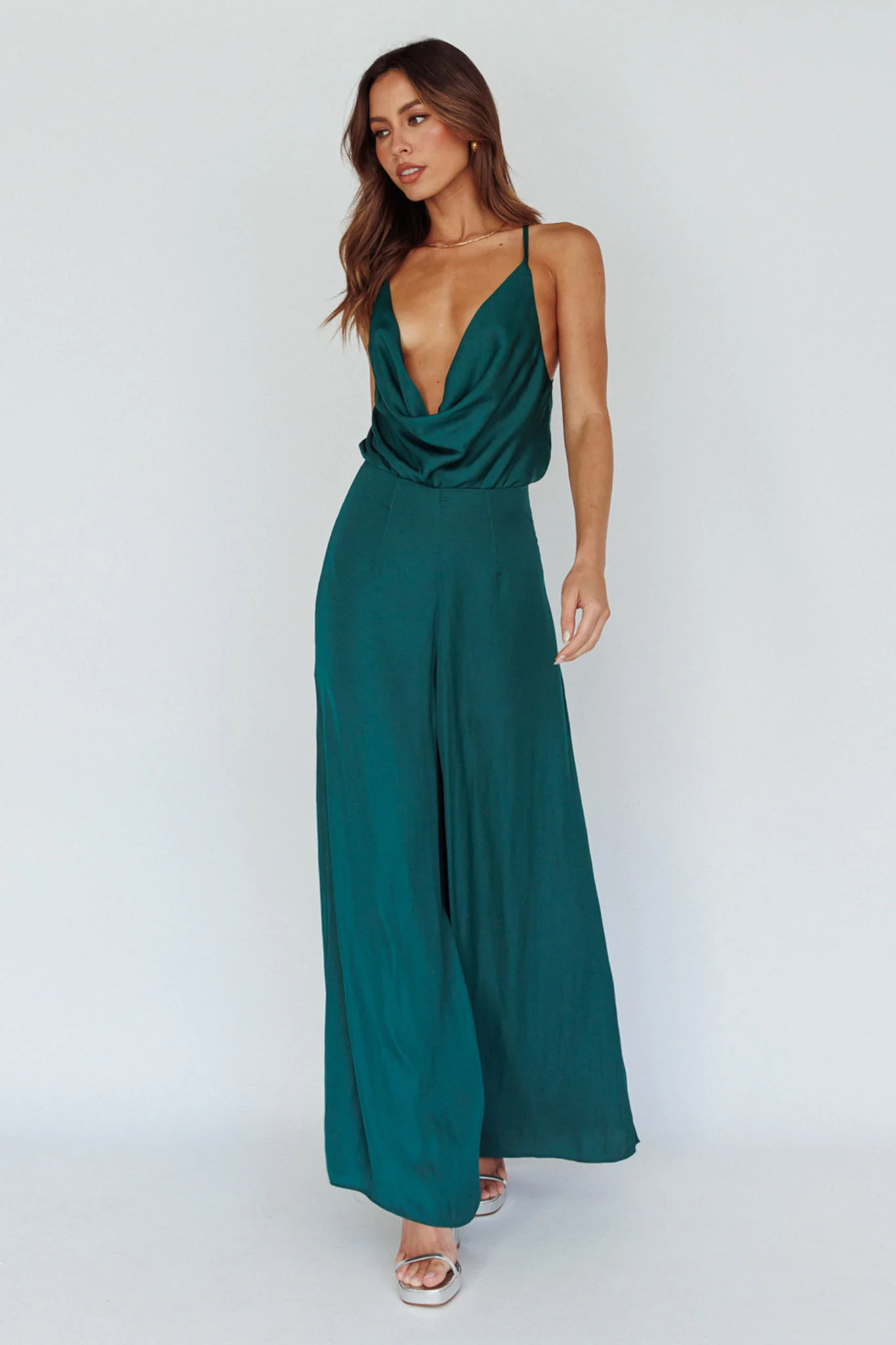 Jaclyn Wide-Leg Cowl Neck Jumpsuit Forest Green - Image 7