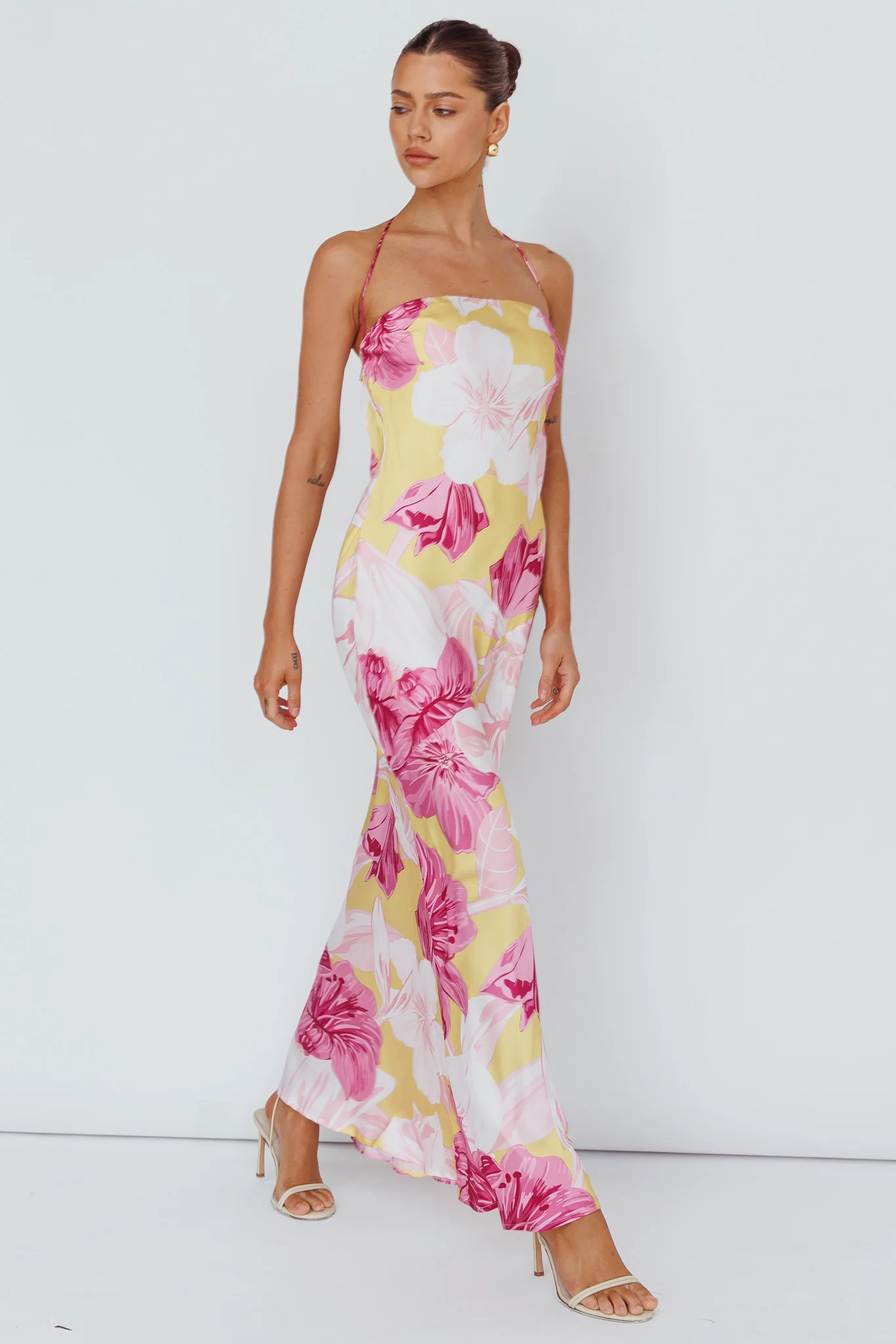Jacquelynne Halter Cowl Back Maxi Dress Pink - Image 3