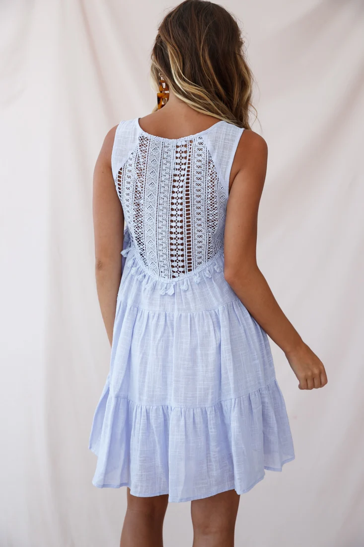 Jada Sleeveless Crochet and Tassel Kaftan Dress Lavender - Image 4