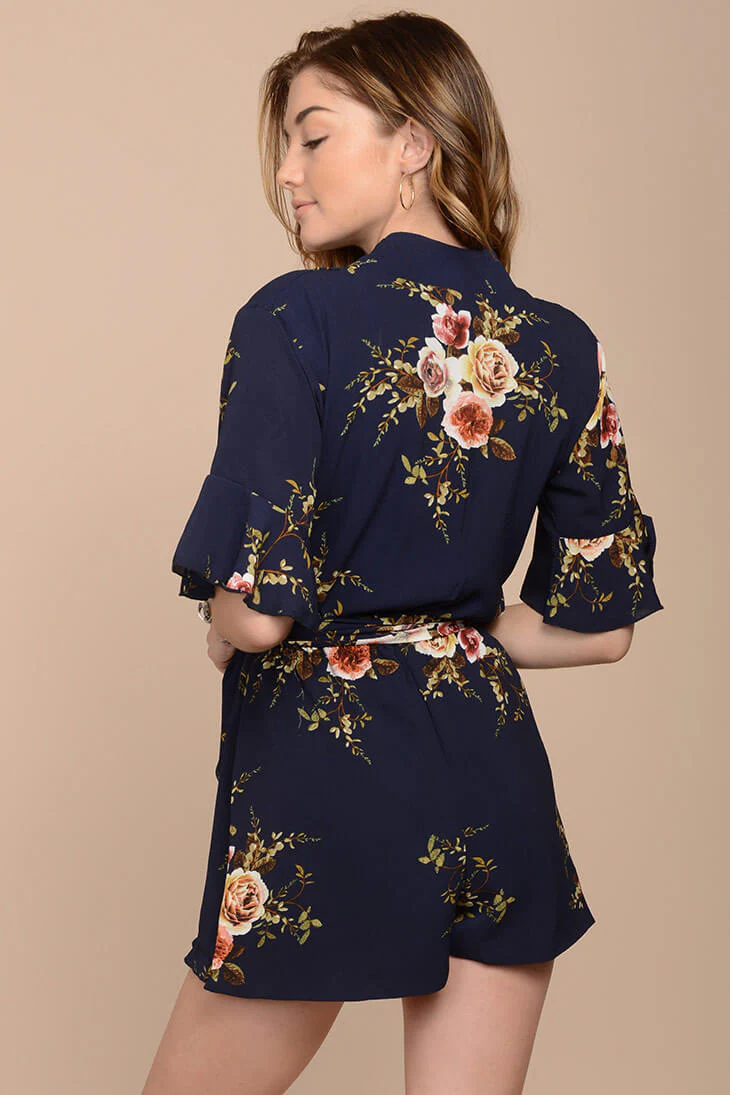 Jade Floral Boho Romper Navy - Image 4