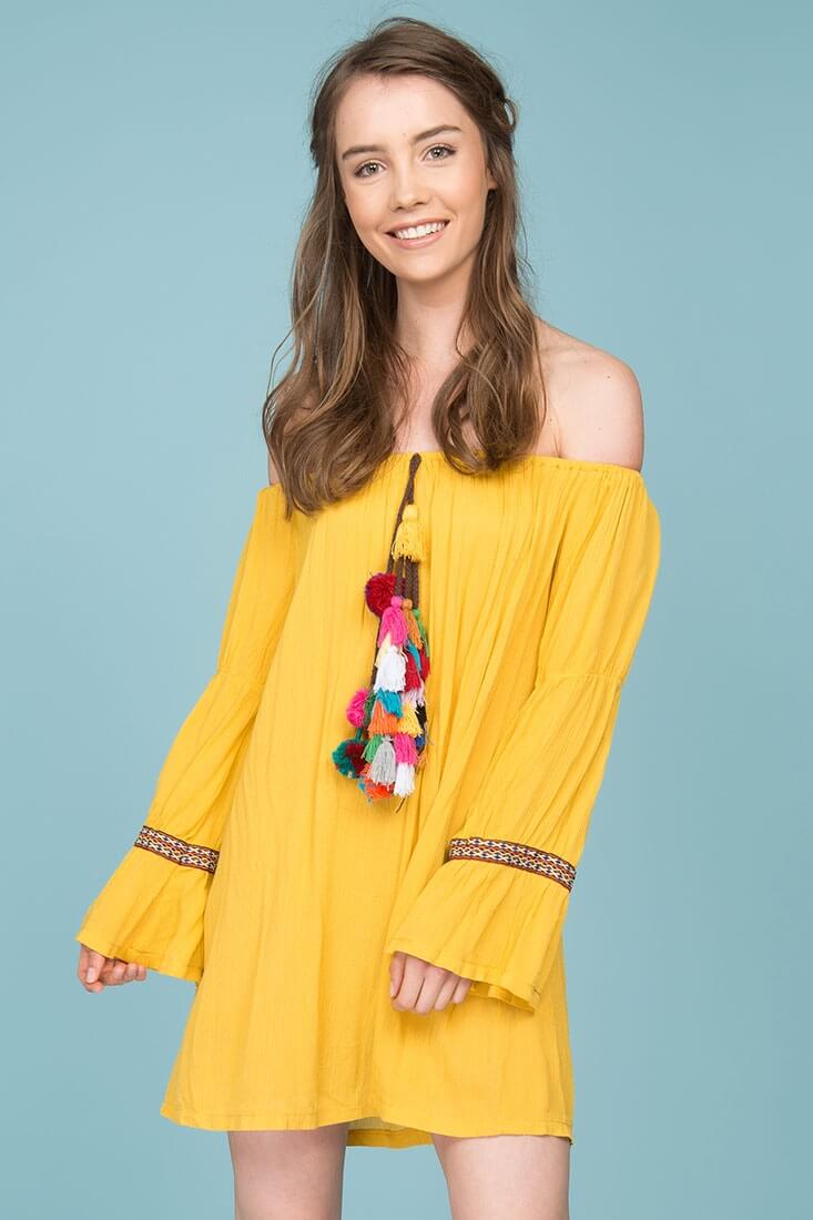 Jaelyn Tube Top Tassel Dress Yellow Mustard - Image 2