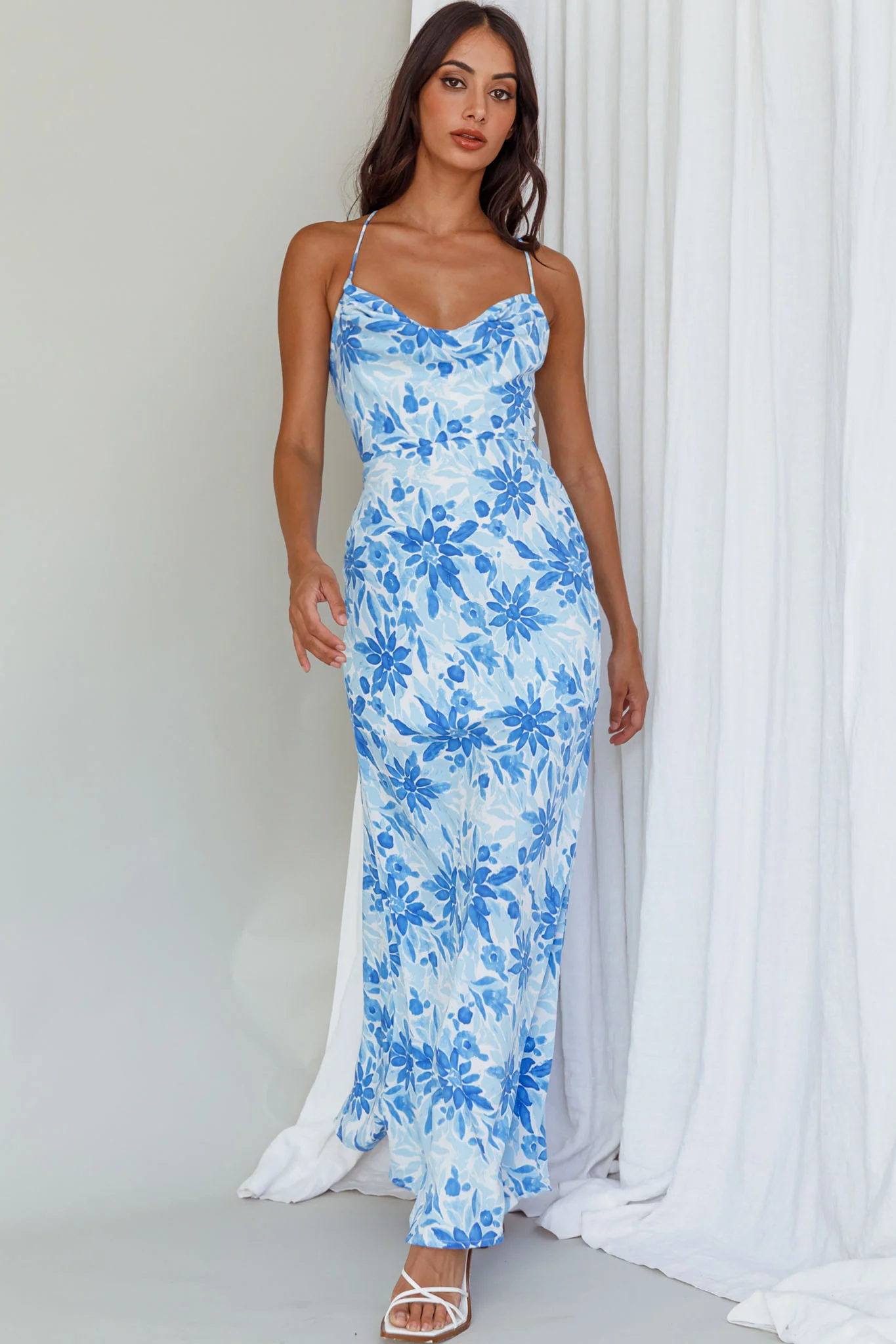 Janaina Tie-Up Back Maxi Dress Floral Blue - Image 5