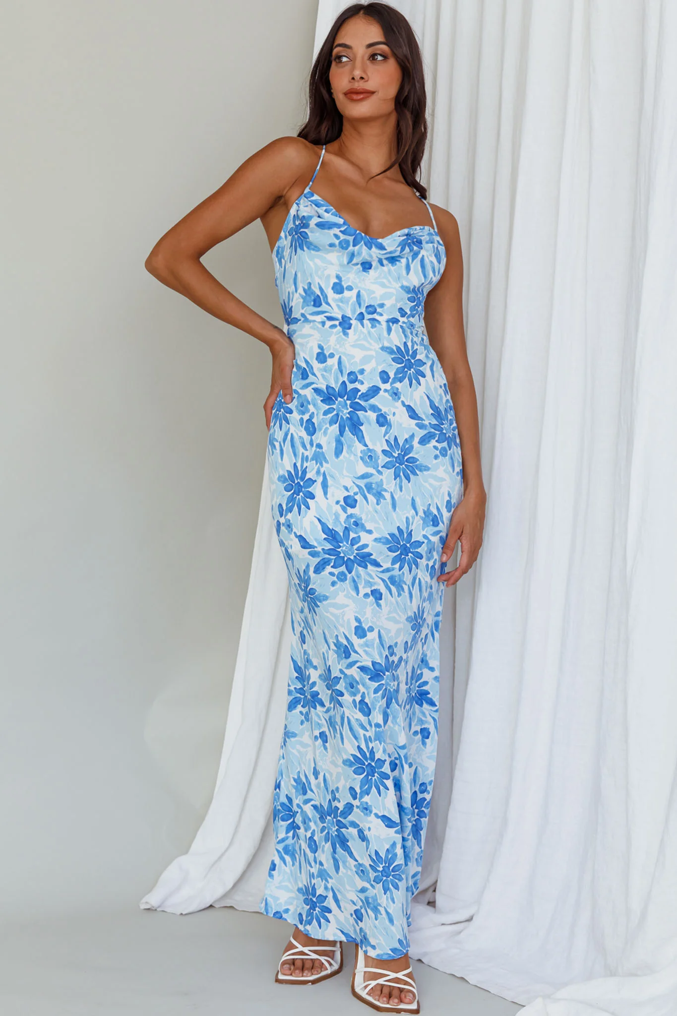 Janaina Tie-Up Back Maxi Dress Floral Blue - Image 6