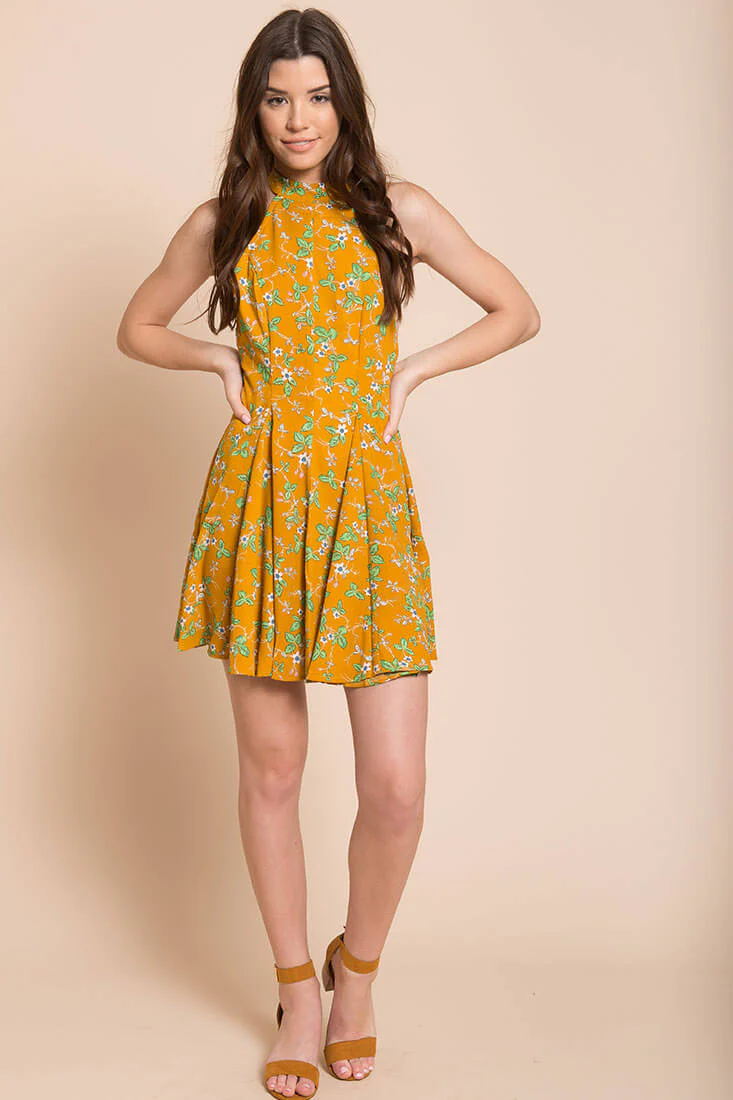 Janessa Floral Print Dress Mustard - Image 2