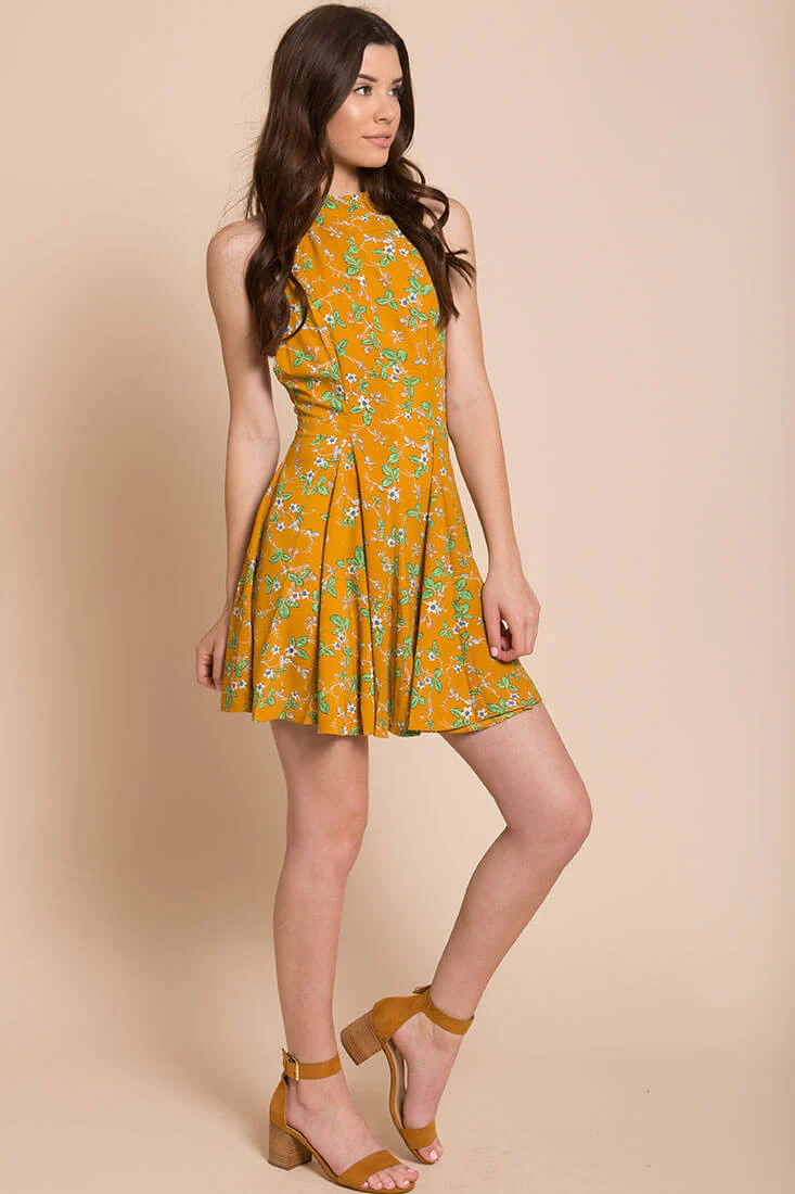 Janessa Floral Print Dress Mustard - Image 3