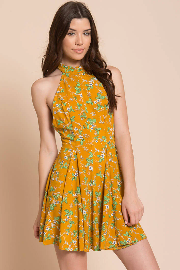 Janessa Floral Print Dress Mustard - Image 4