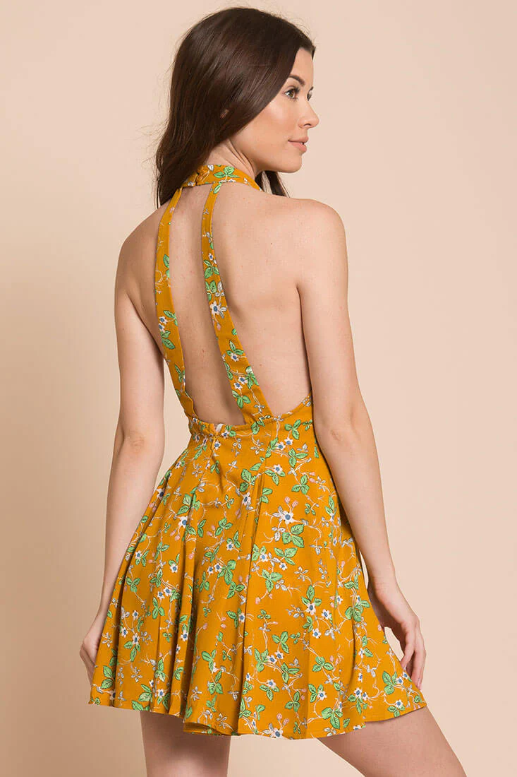 Janessa Floral Print Dress Mustard - Image 5