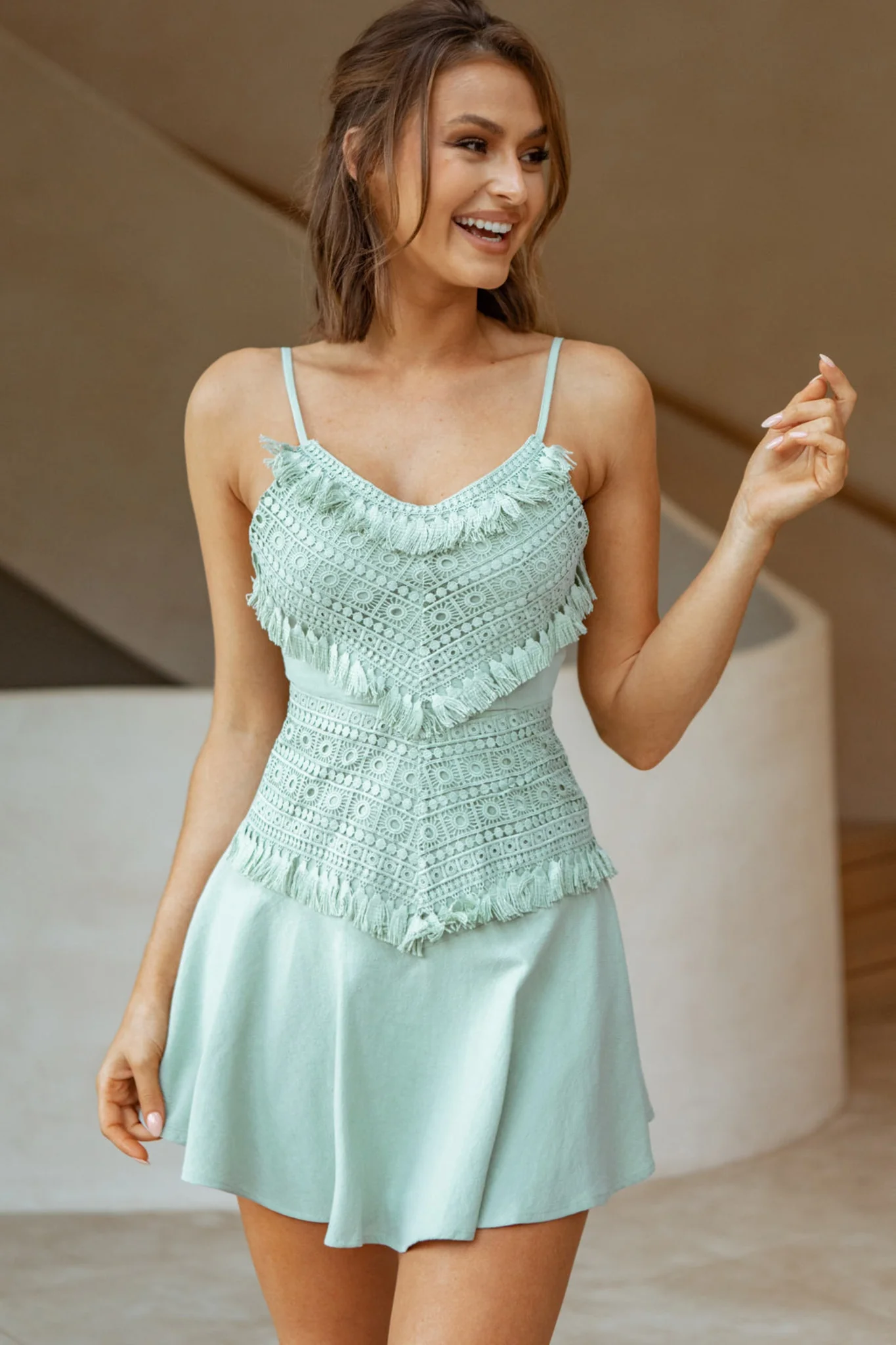 Janey Applique A-Line Dress Pistachio - Image 8
