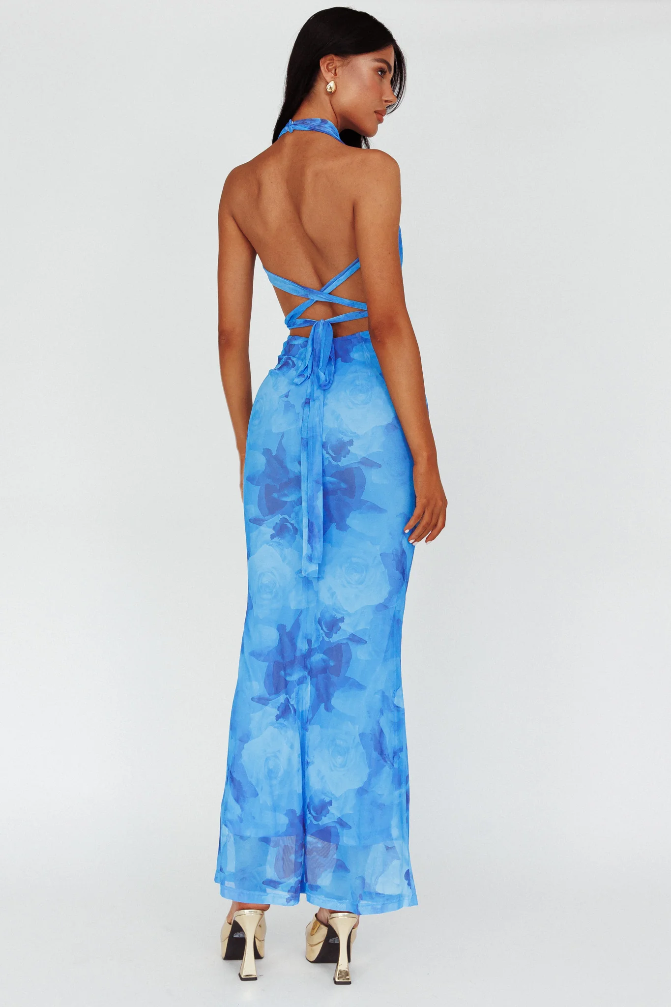 Janika Halterneck Maxi Dress Floral Blue - Image 2
