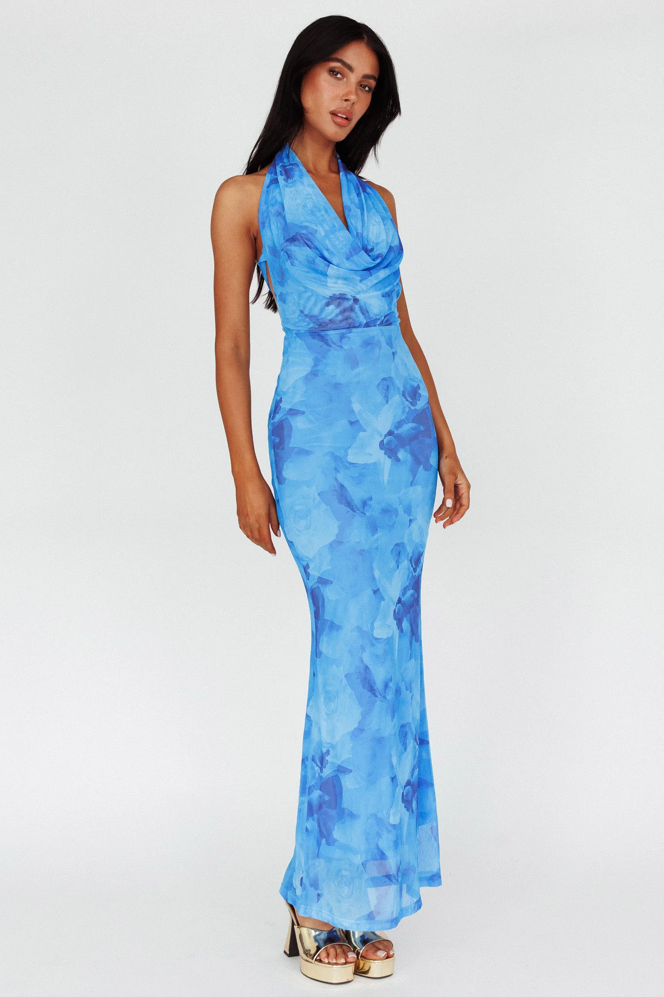 Janika Halterneck Maxi Dress Floral Blue - Image 3