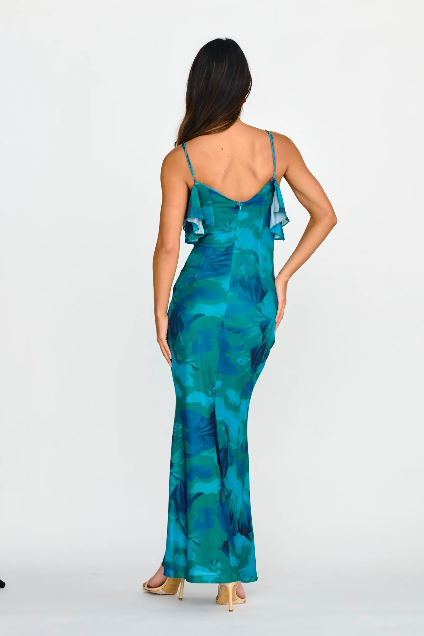 Jannie Draped Neckline Cami Dress Abstract Green - Image 2