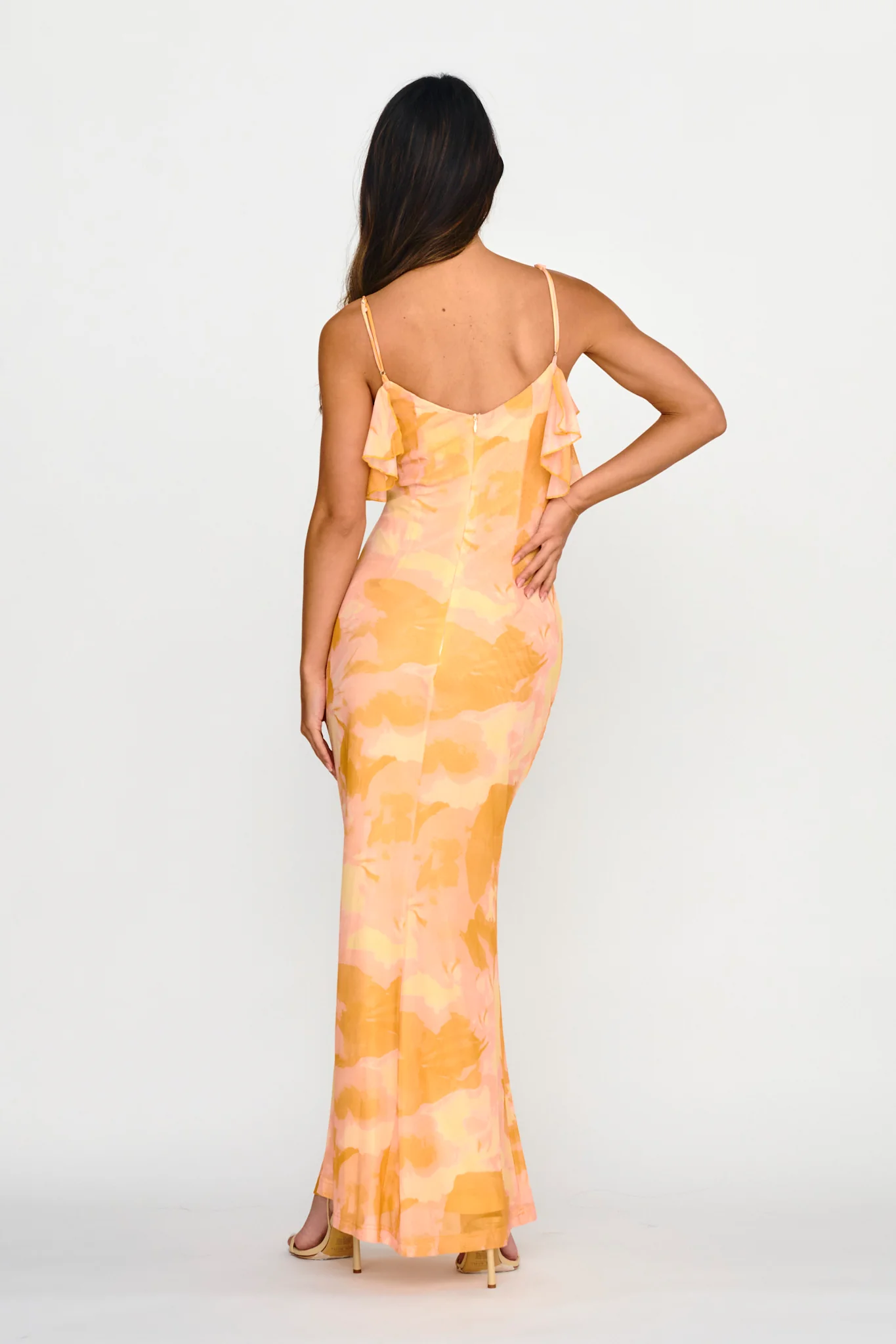 Jannie Draped Neckline Cami Dress Abstract Yellow - Image 2