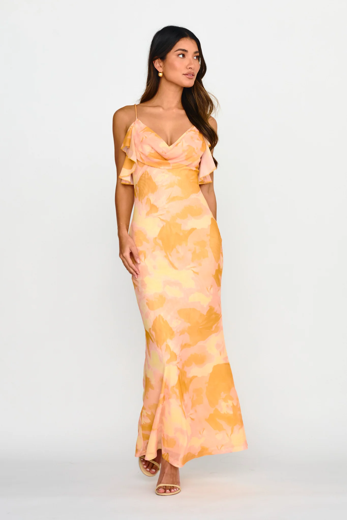 Jannie Draped Neckline Cami Dress Abstract Yellow - Image 4