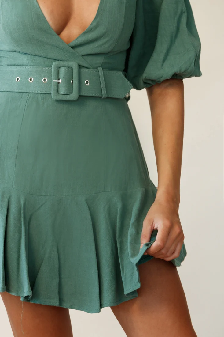 Jardin Half Balloon Sleeve Belted Dress Sage - Image 4