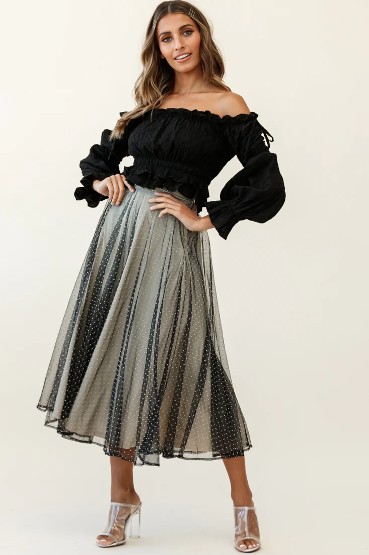 Jasmine Hail Spot Mesh Midi Skirt Black - Image 3