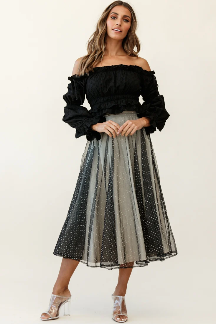 Jasmine Hail Spot Mesh Midi Skirt Black - Image 4