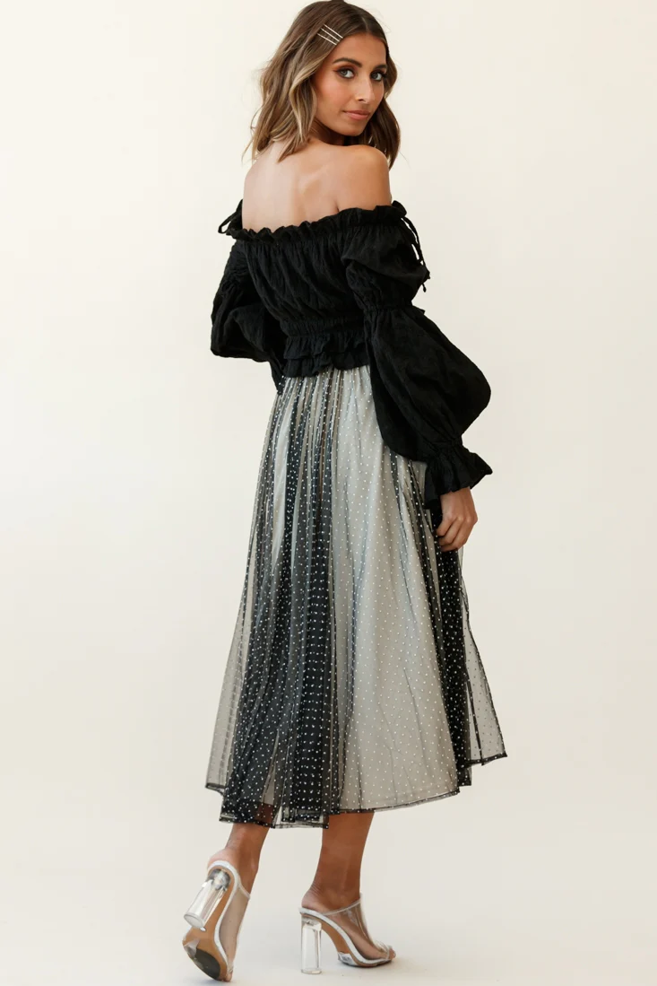 Jasmine Hail Spot Mesh Midi Skirt Black - Image 6
