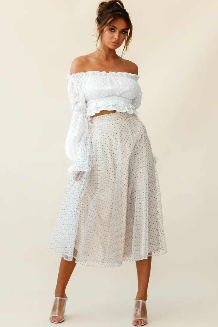 Jasmine Hail Spot Mesh Midi Skirt White - Image 6