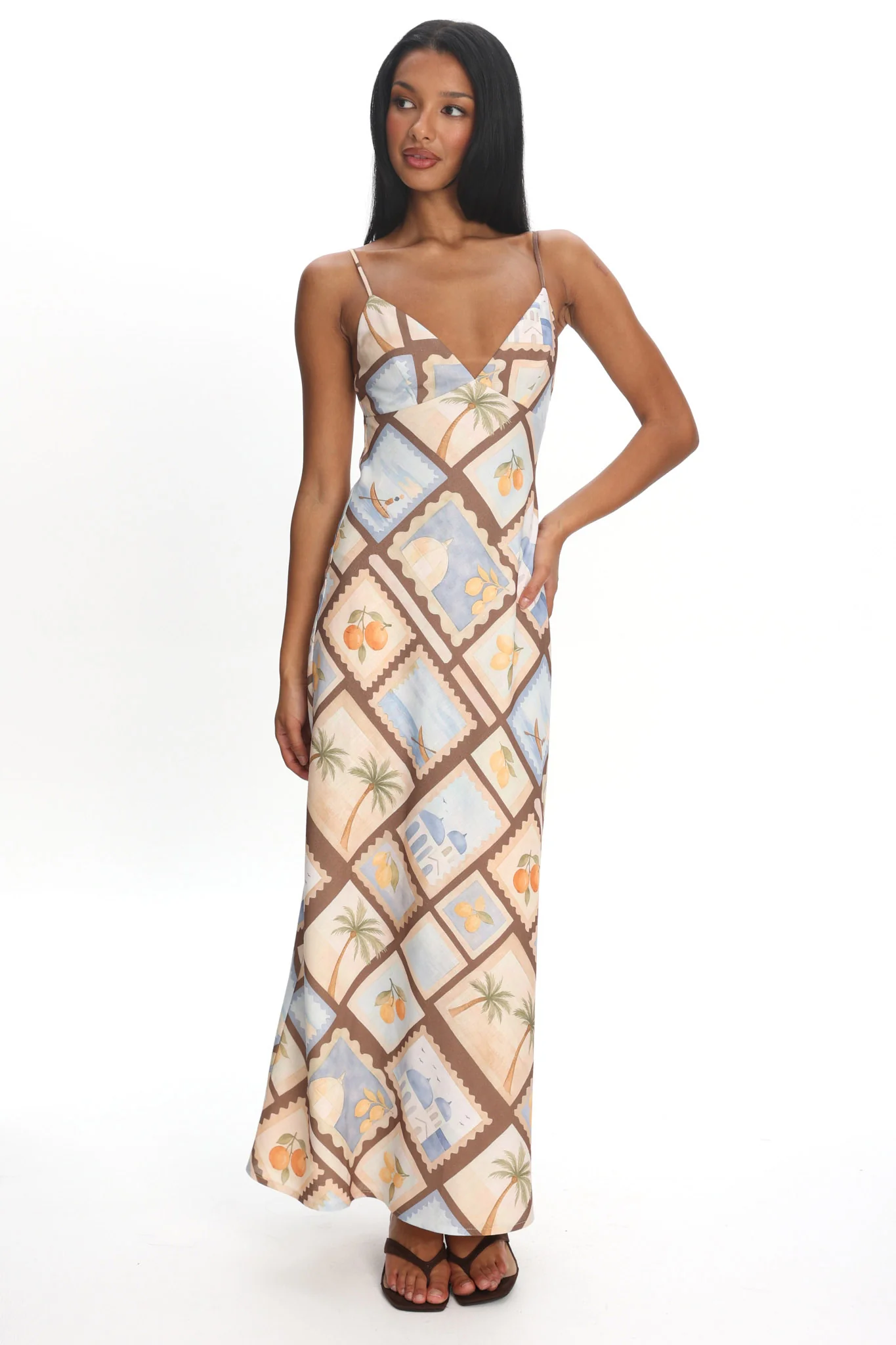 Jaya Cami Strap Maxi Dress Print Mocha - Image 5
