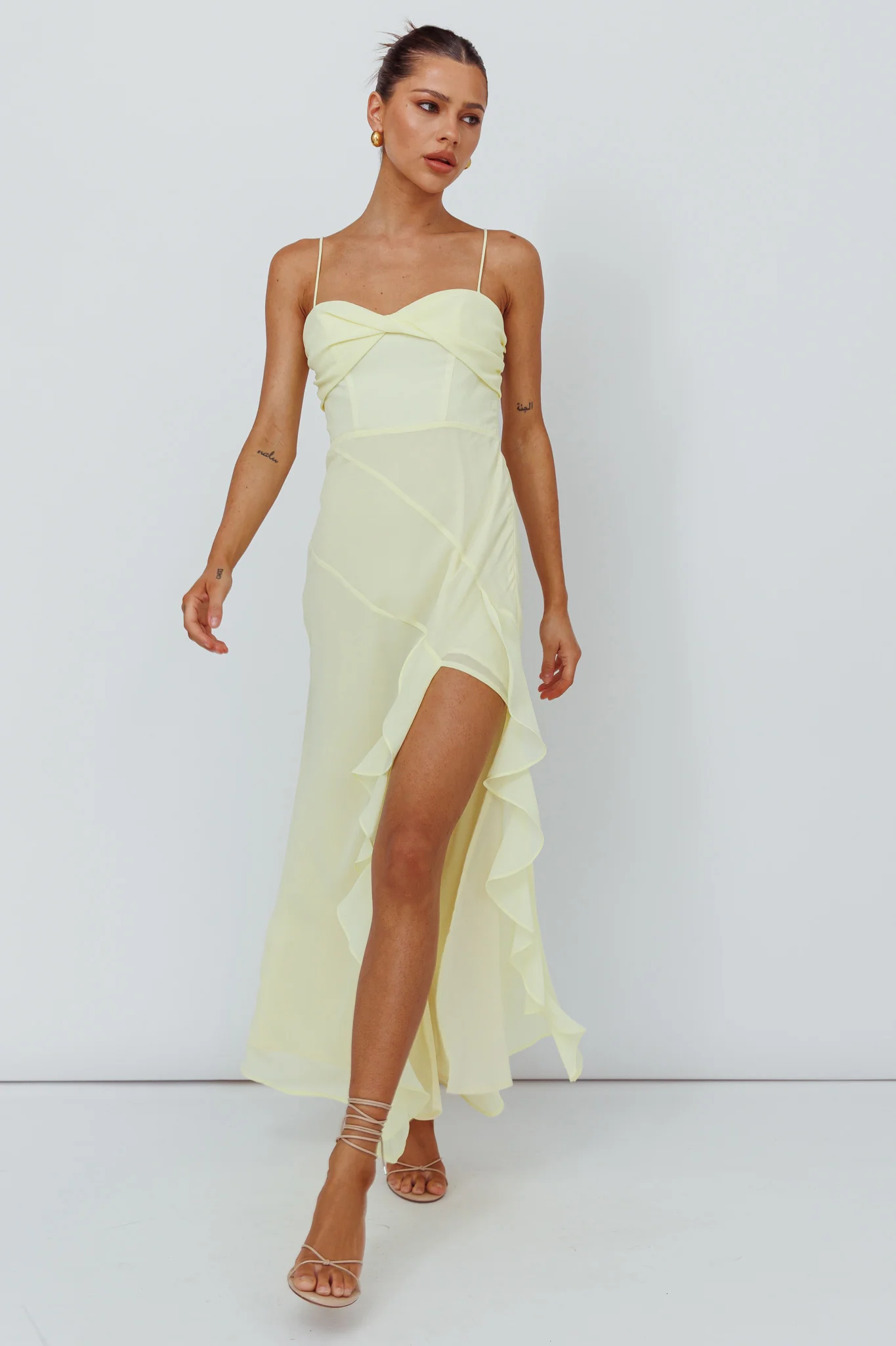 Jayna Ruffle Trim Split Dress Yellow - Image 3